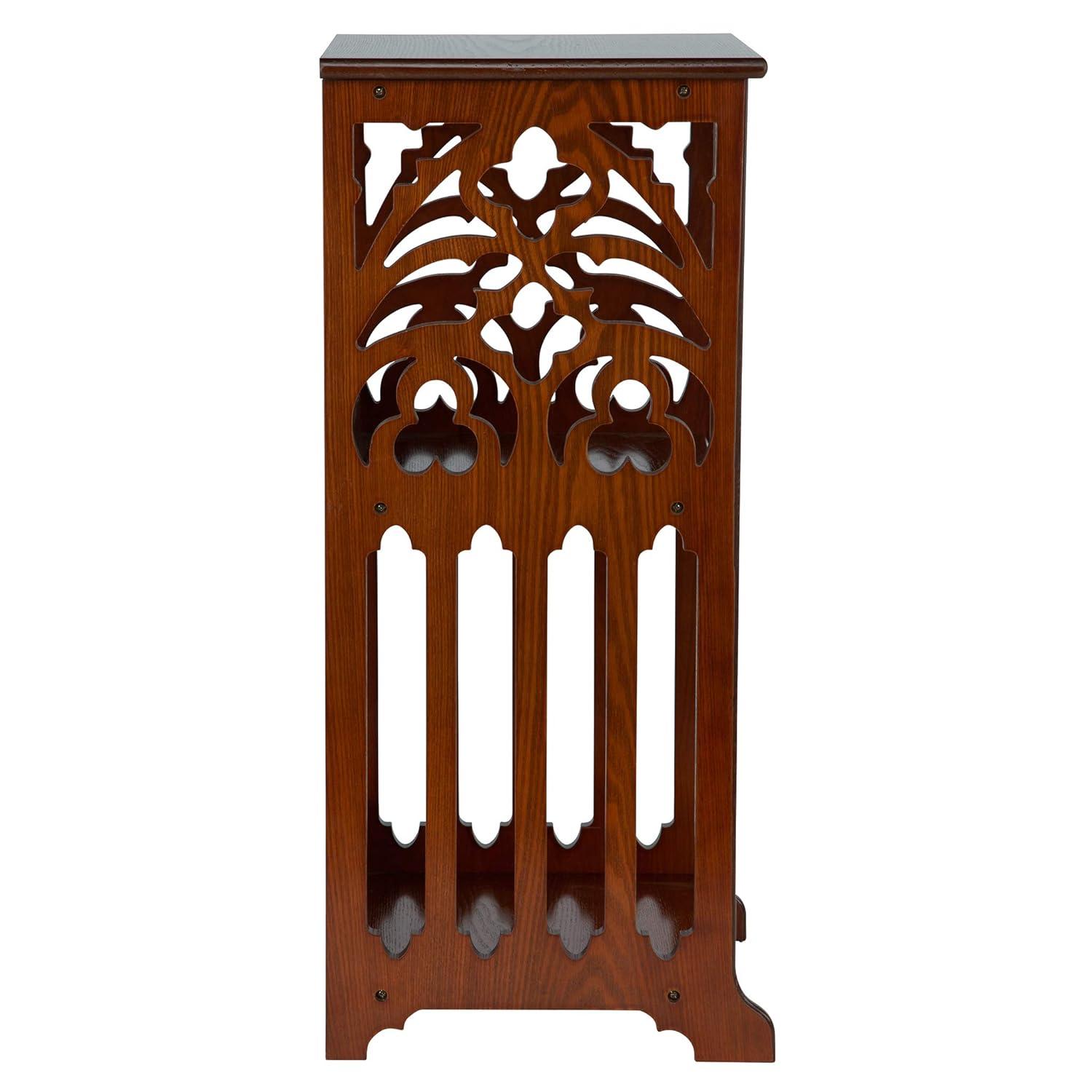 Design Toscano Thomas Aquinas Gothic Tracery Bookcase Side Table, 15 inches Wide, 31 inches Tall, Hardwood, Walnut Finish
