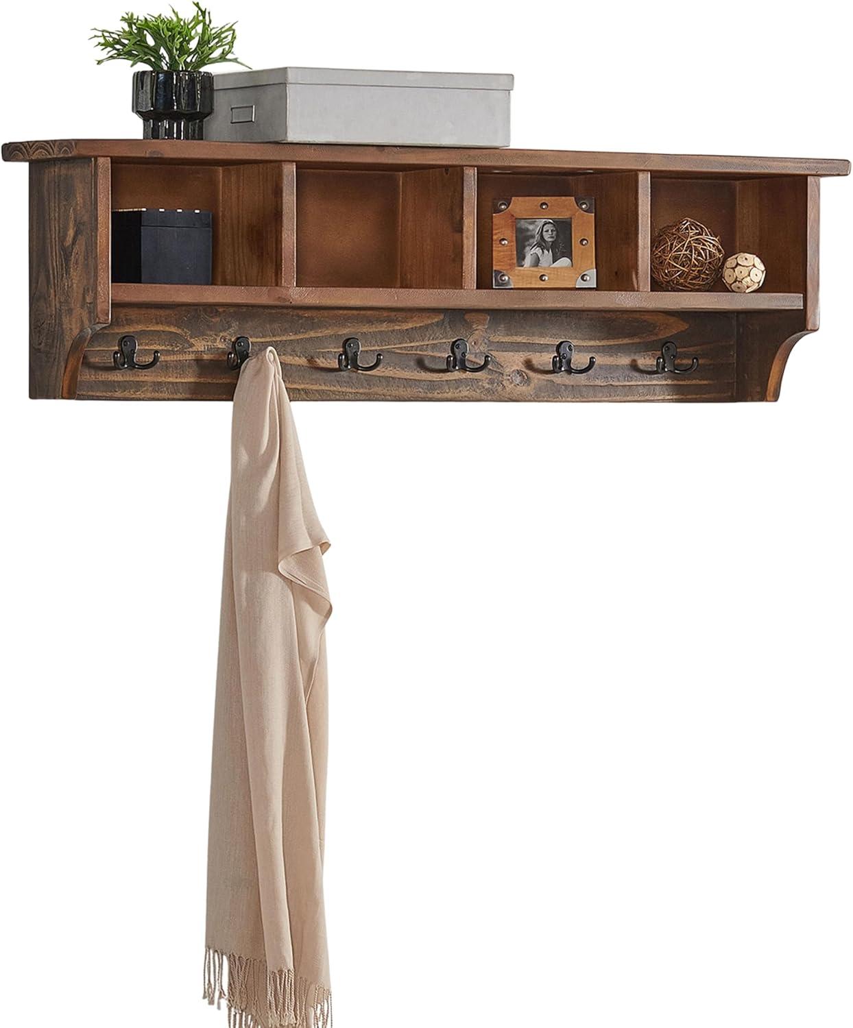 Alaterre Furniture Pomona Industrial 48 in. Solid Wood & Metal Coat-Rack With 6 Strong Coat Hooks and 4 Cubbies