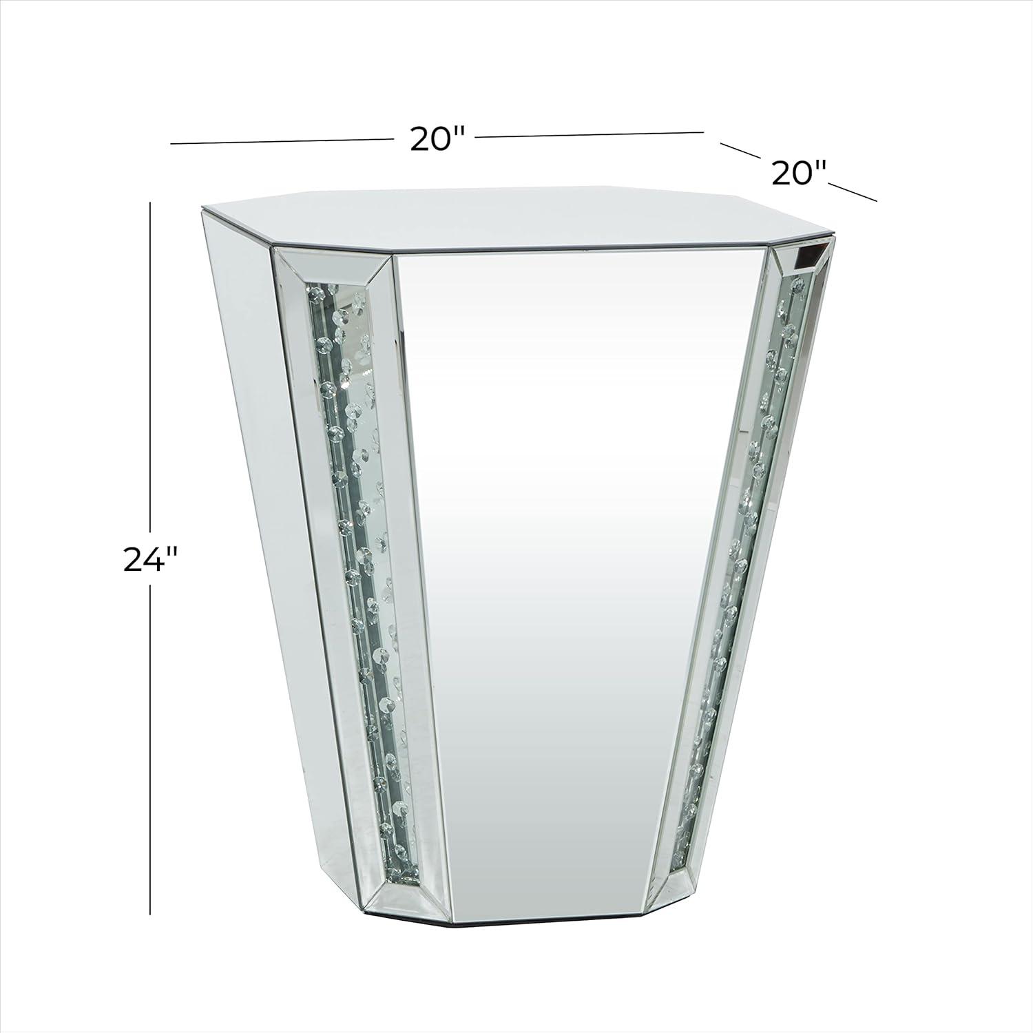 DecMode 20" x 24" Silver Glass Mirrored Geometric Accent Table, 1-Piece