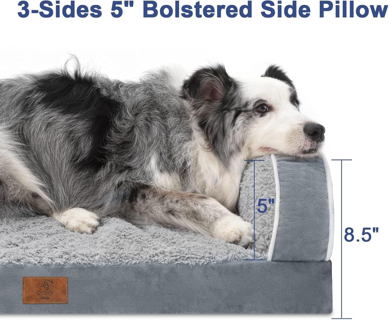 Gray Orthopedic XL Waterproof Dog Bed with Bolsters