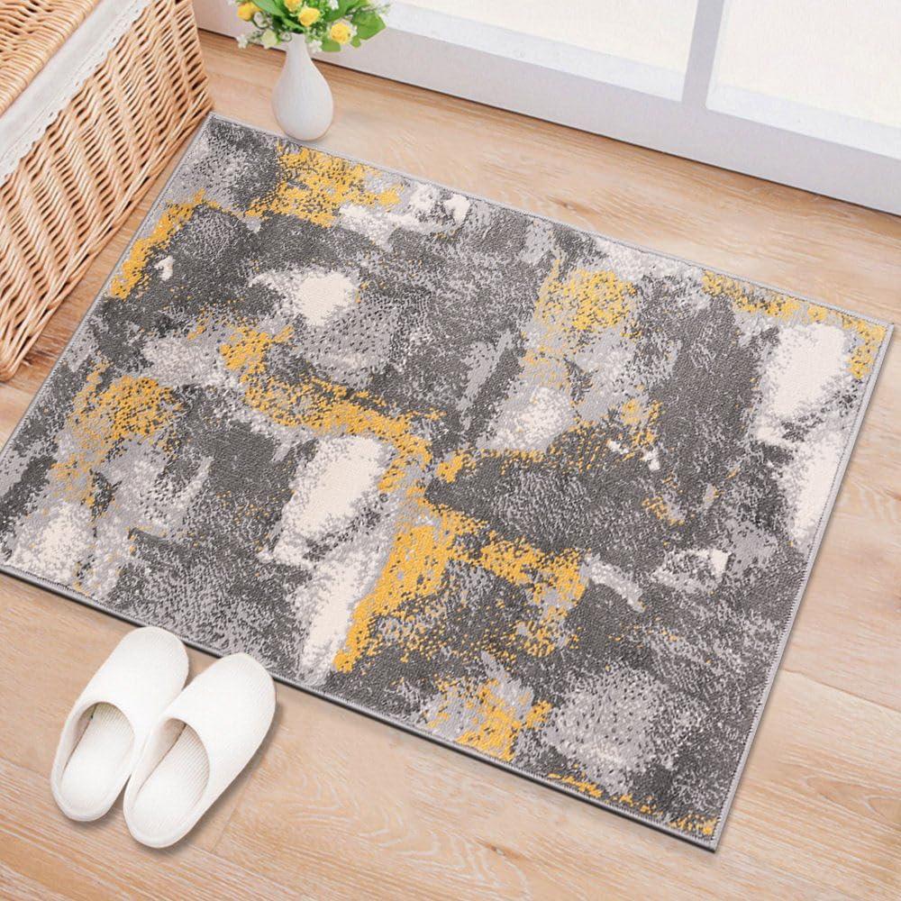 Brighton Gray and Yellow Abstract 5' x 7' Synthetic Area Rug