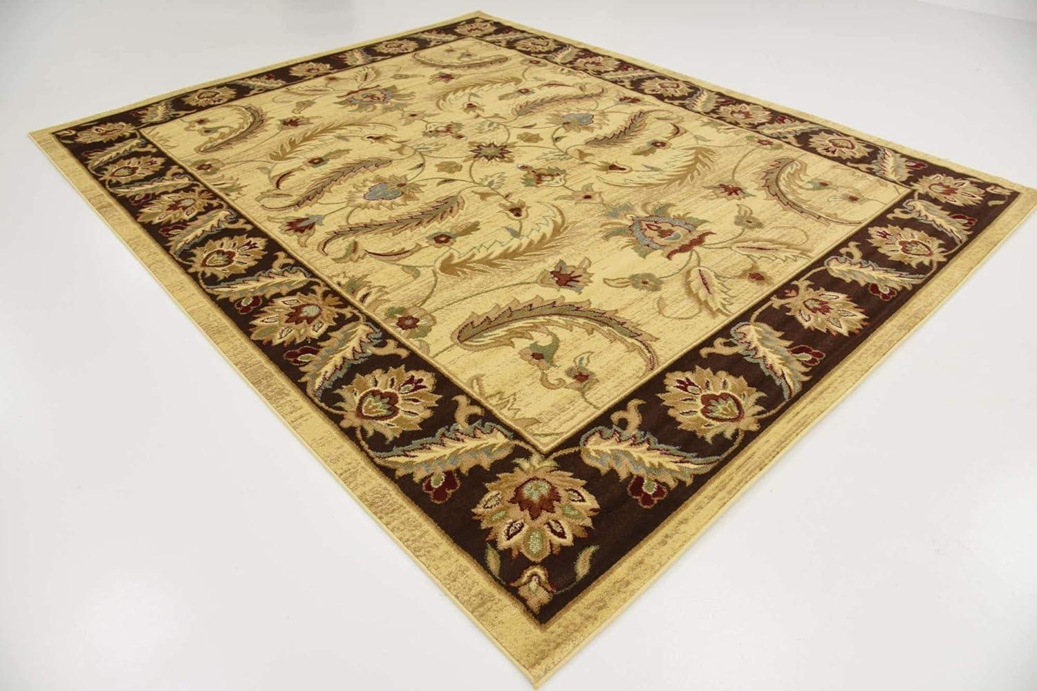 Elegant Cream Floral Synthetic 8' x 10' Rectangular Area Rug