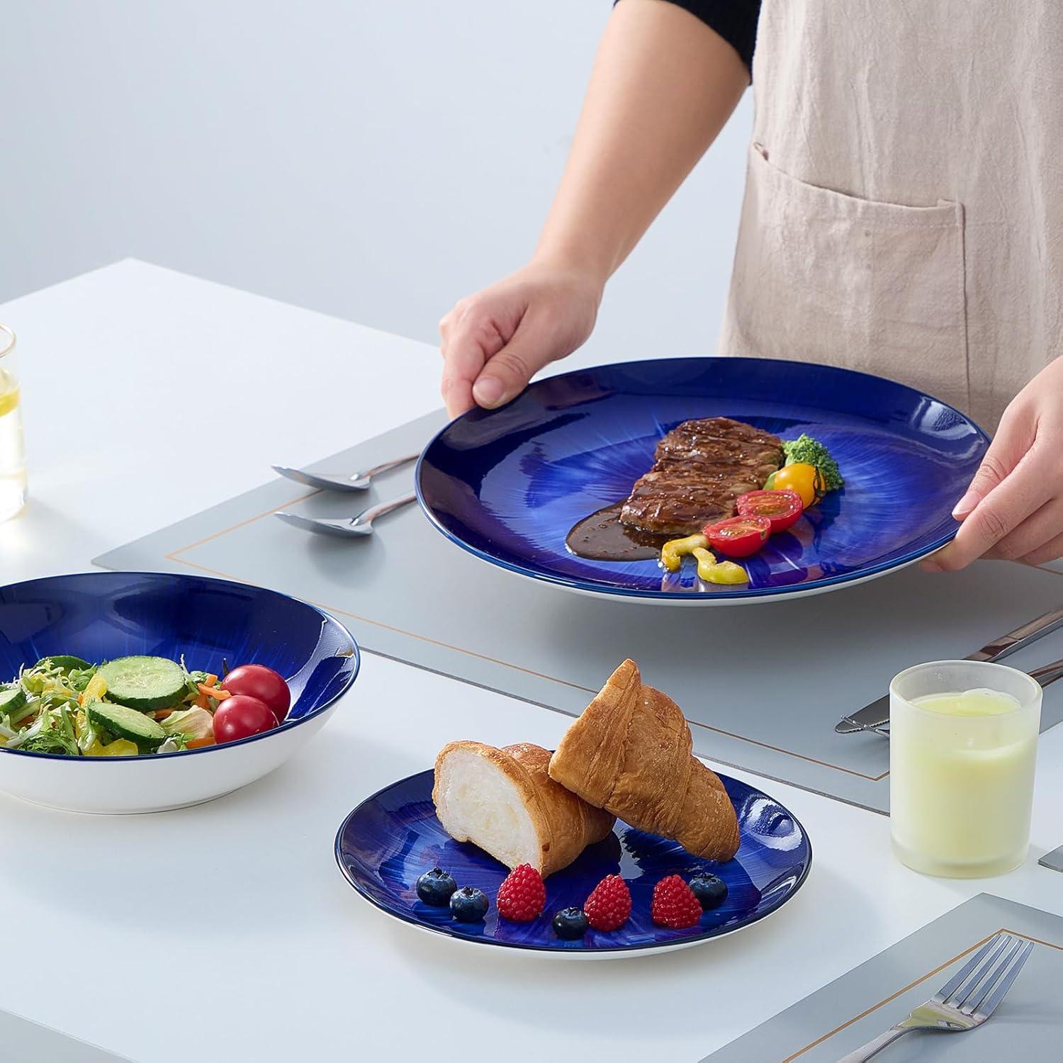 Navy Blue and White Porcelain Dinnerware Set, Service for 4