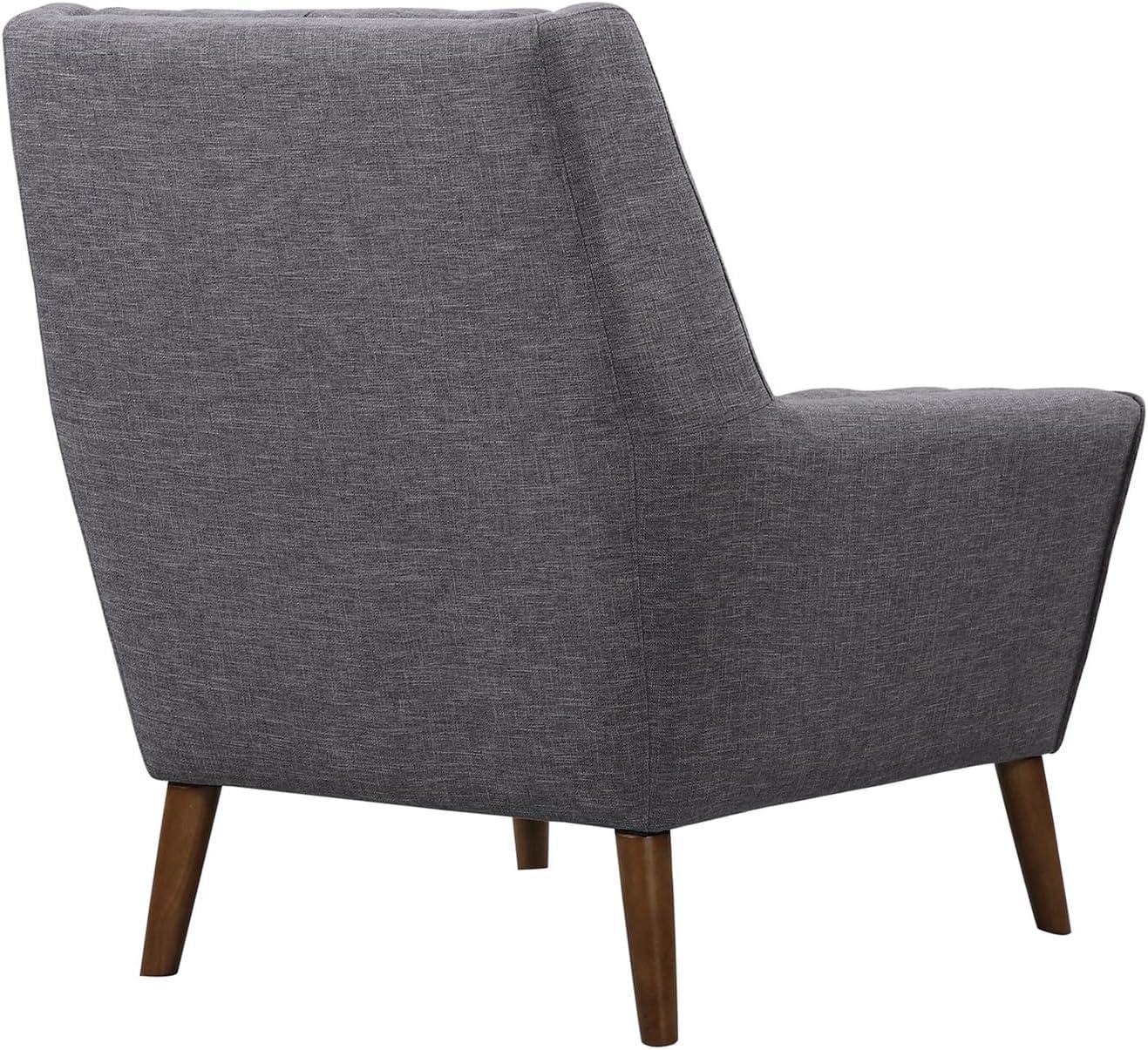 Cobra Blue/Gray Linen Sofa Chair Walnut Legs Tufted Back