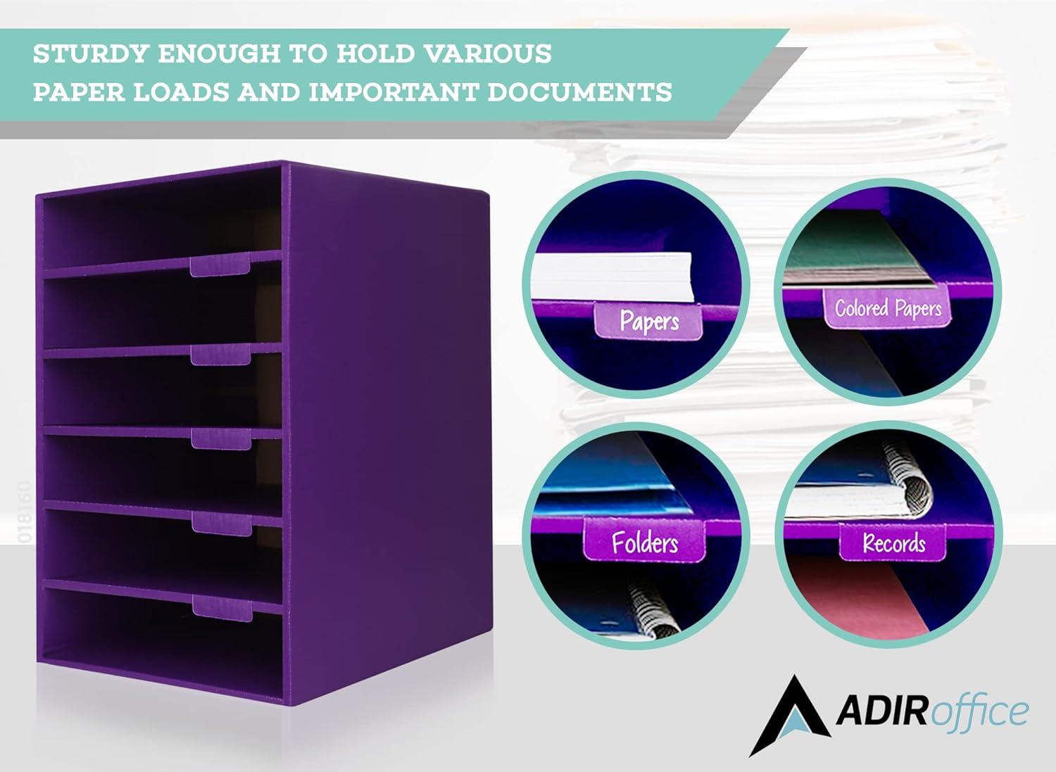 AdirOffice 6-Shelf Paper Organizer/Storage for Home, School, Classrooms, or Office, Purple