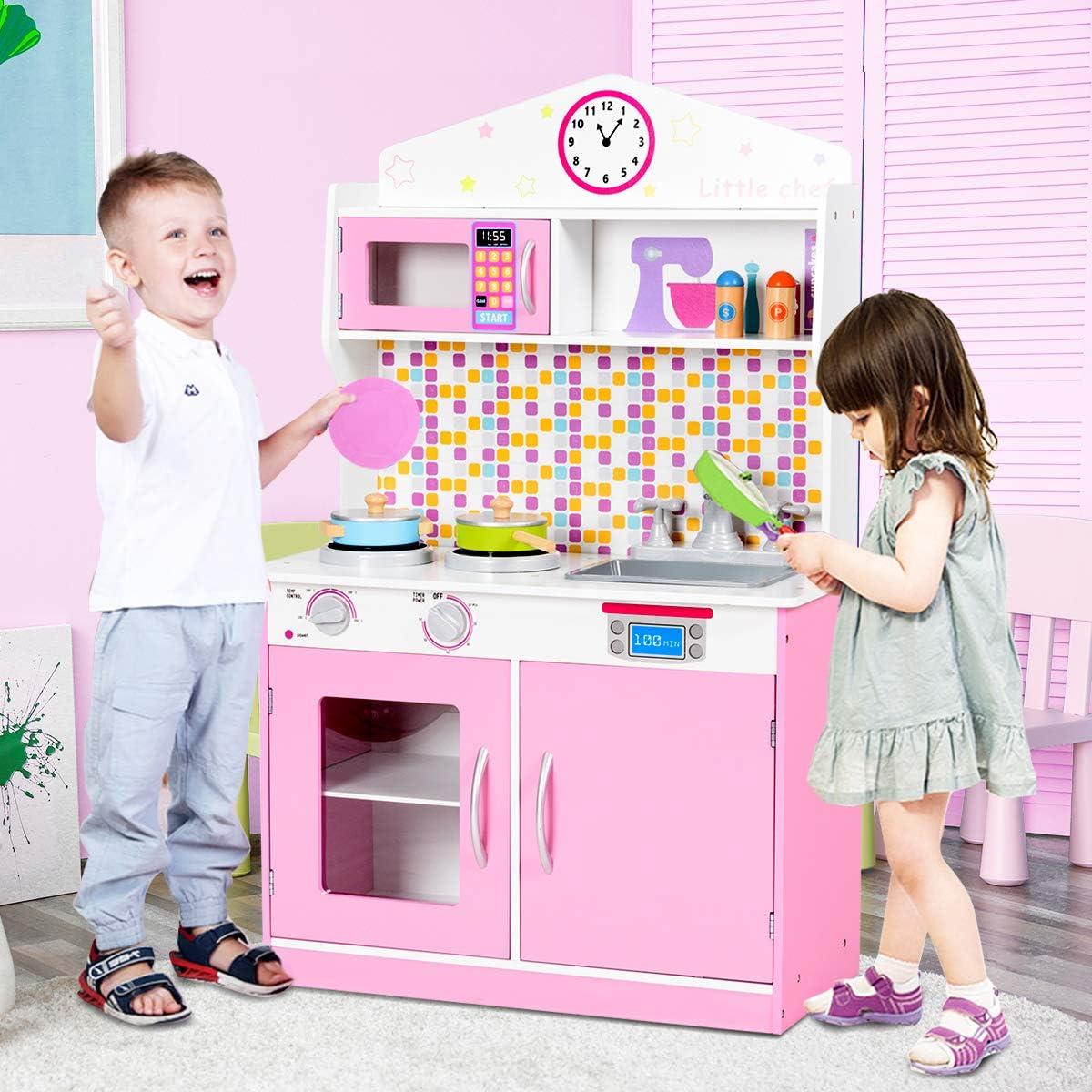 Pink MDF Kids Pretend Cooking Playset with Accessories