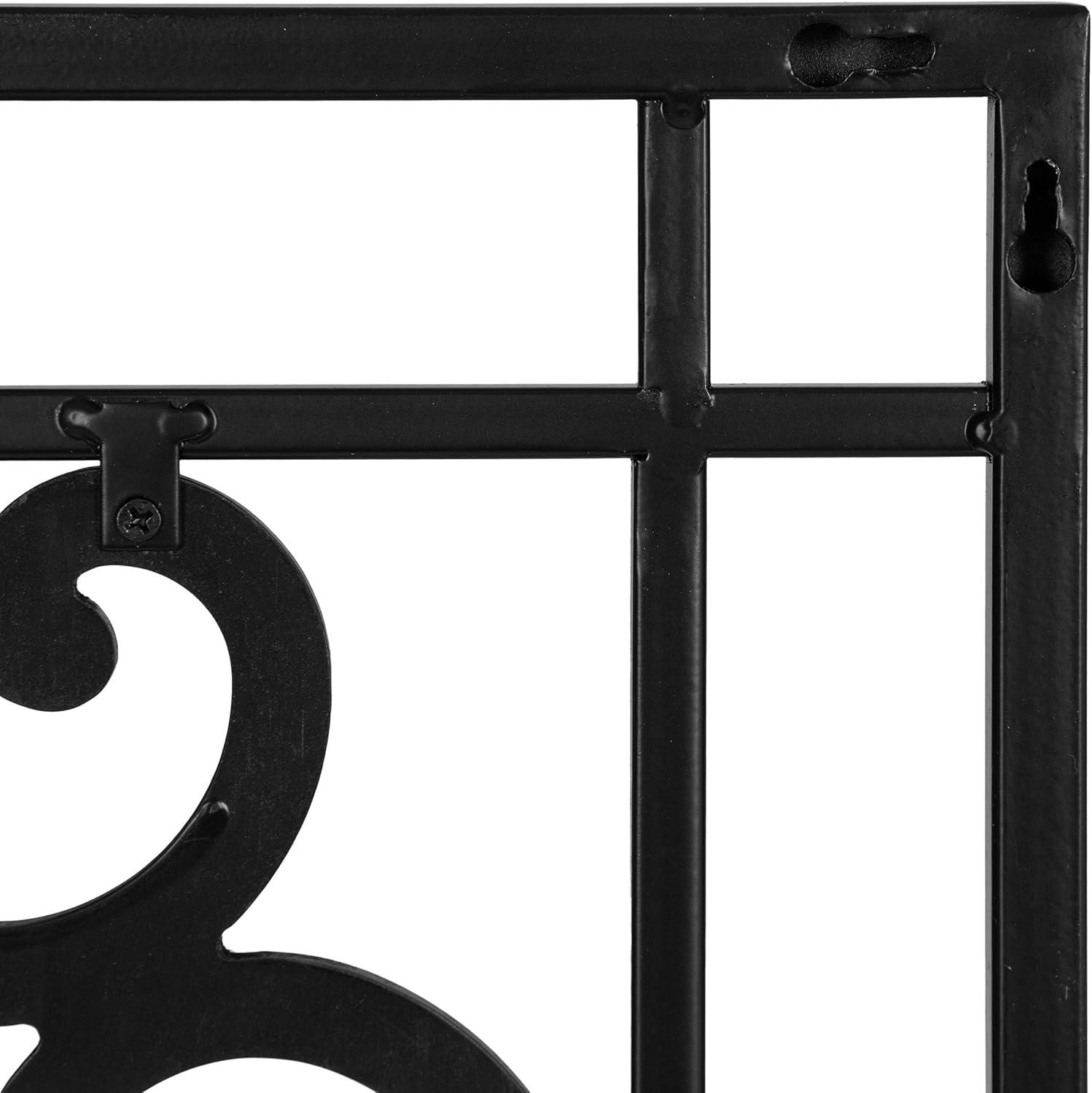 Kate and Laurel Ellard Farmhouse Rectangle Wall Art Plaque, 20 x 44, Black, Traditional Panel Decorative Wall Plaque with Ornate Painted Wooden Scrollwork and Sturdy Metal Frame