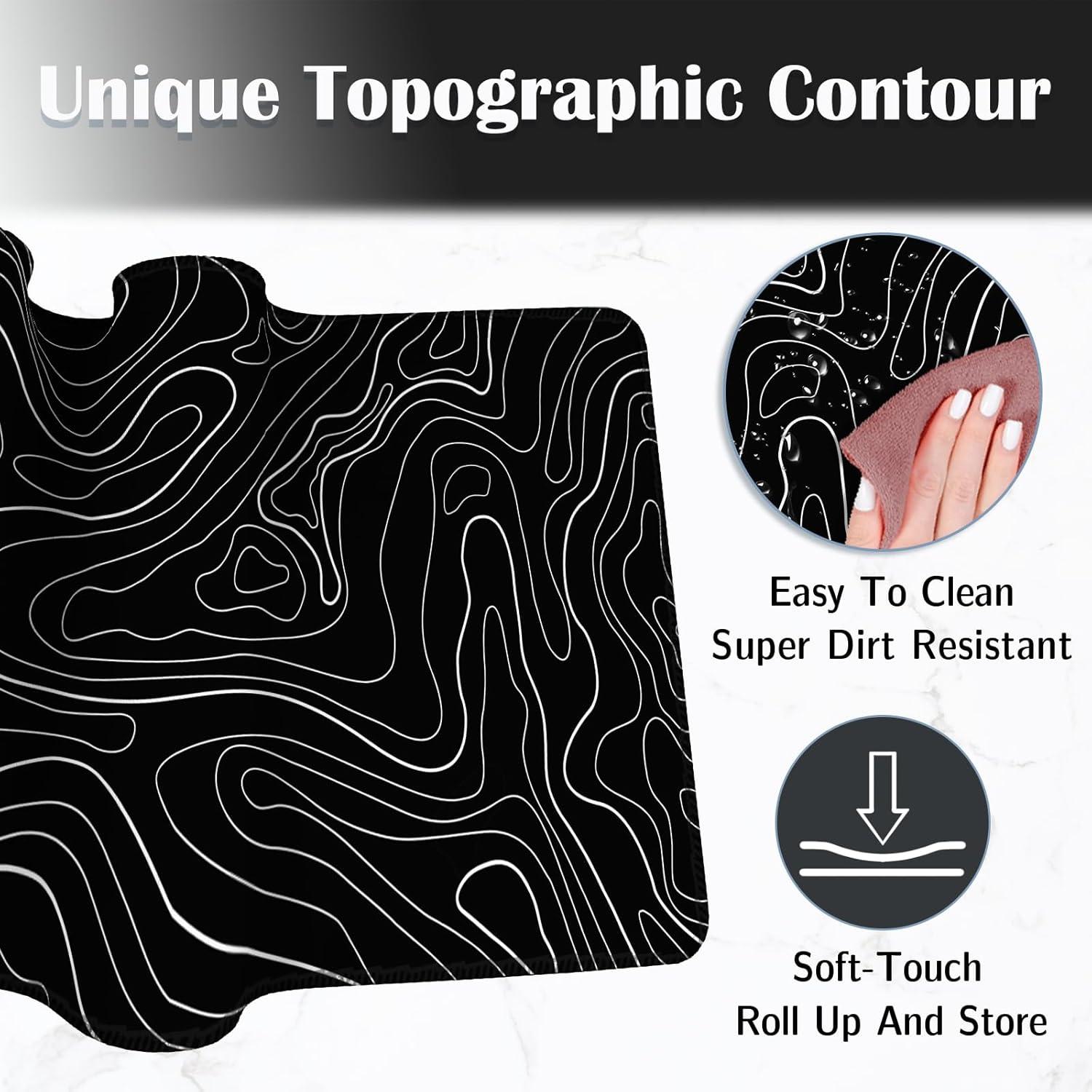 Mouse Pad Gaming Mousepad 31.5 x 11.8in Large Mouse Pad for Keyboard and Mouse with Anti-Slip Rubber Base, Keyboard Pad XL Mouse Mat for Home and Office（Black with White Topographic Line）