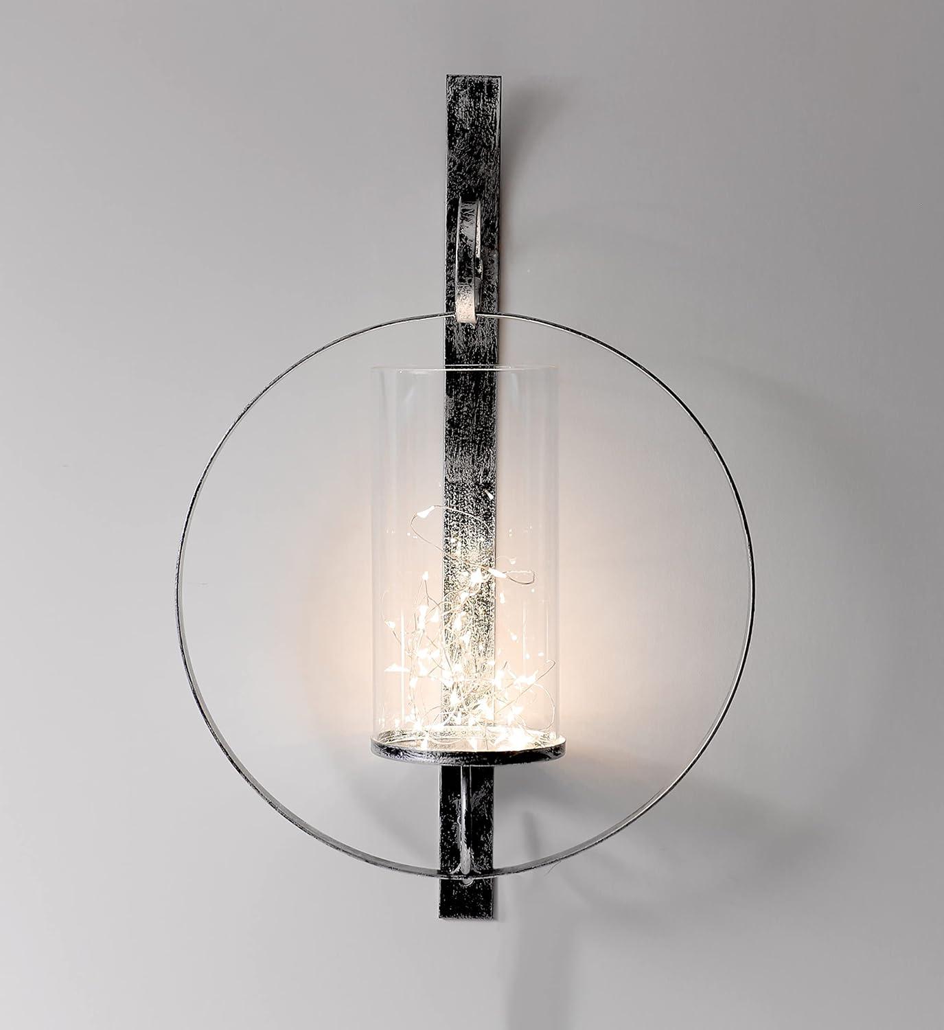 Orbit II 12" x 19" Silver Metal Candle Wall Sconce with Glass