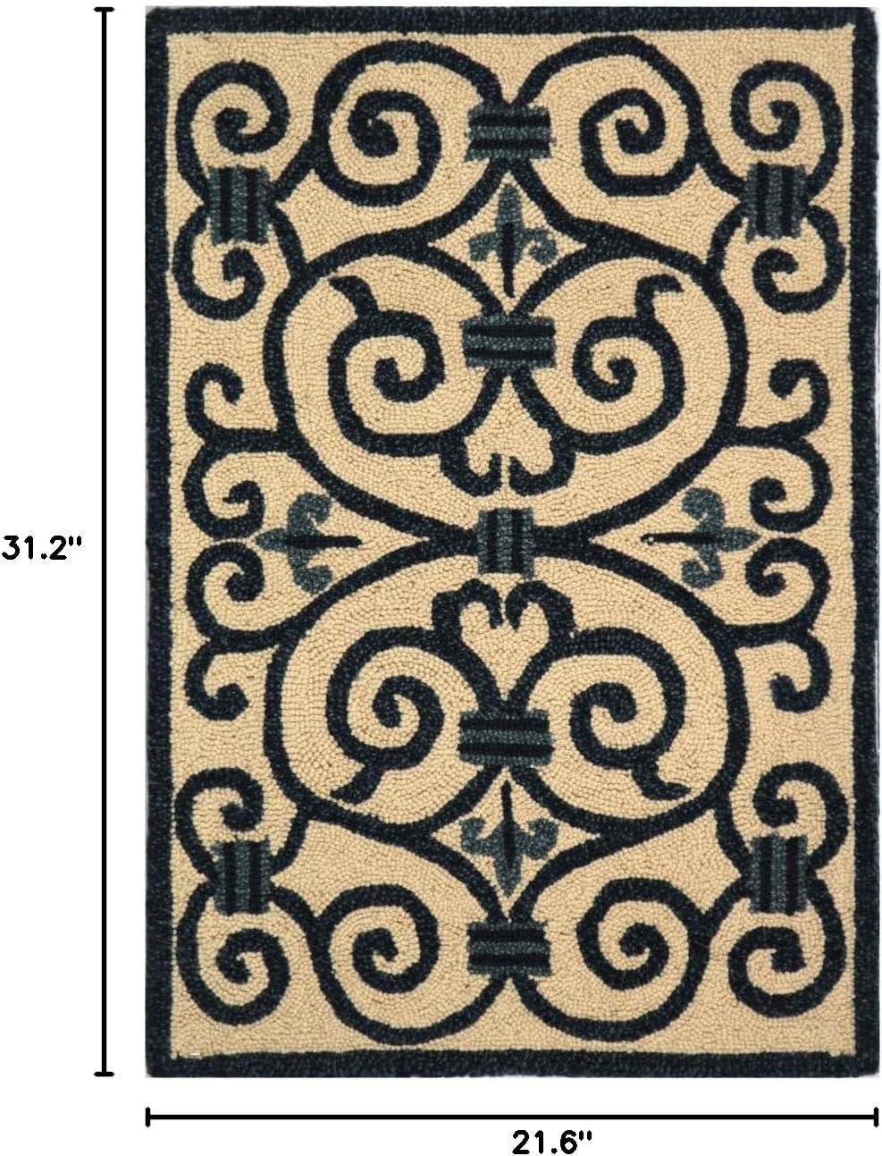 SAFAVIEH Chelsea Aragon Geometric Borders Wool Area Rug, Ivory/Dark Blue, 1'8" x 2'6"