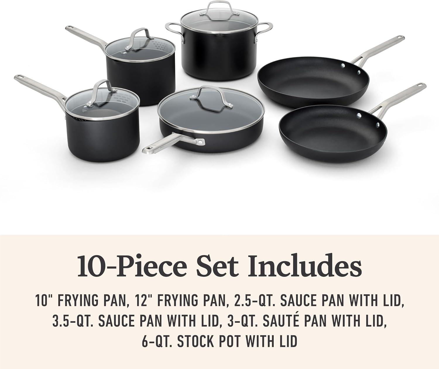 Calphalon 10pc Hard Anodized Nonstick Cookware Set: Dishwasher-Safe, Gas & Electric Compatible, 10 Year Warranty