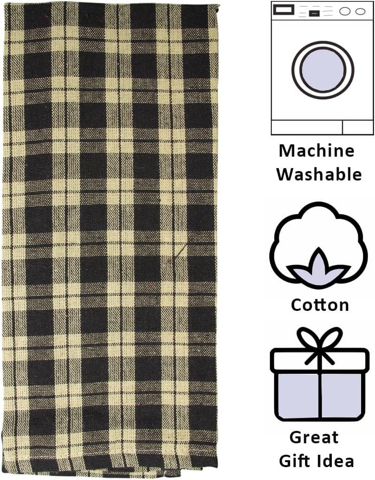 Fillurbasket Farmhouse Kitchen Towels, Black and Striped Buffalo Checked Plaid, 3 Count