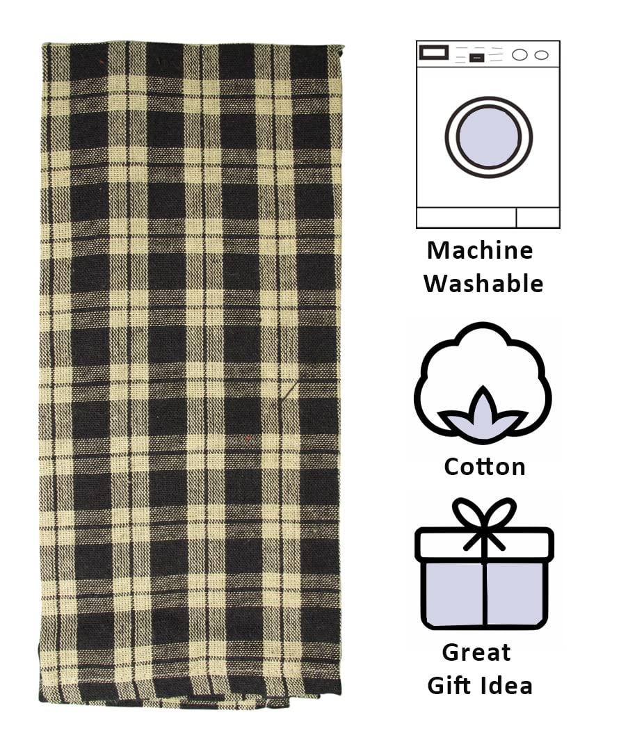 Fillurbasket Farmhouse Kitchen Towels, Black and Striped Buffalo Checked Plaid, 3 Count