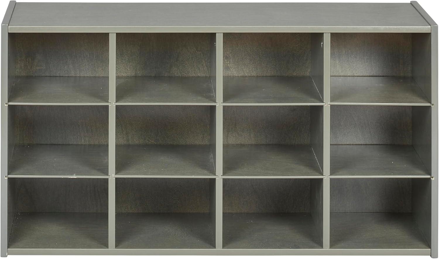 ECR4Kids Streamline 12 Cubby Tray Storage Cabinet, 3x4, Grey Wash