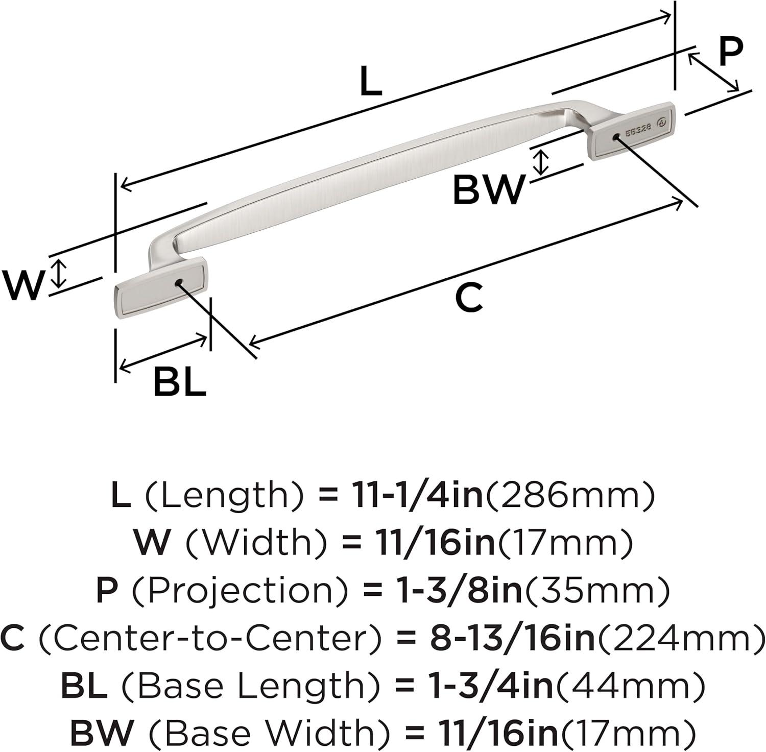 Amerock Highland Ridge 8-13/16 inch (224mm) Center-to-Center Satin Nickel Cabinet Pull