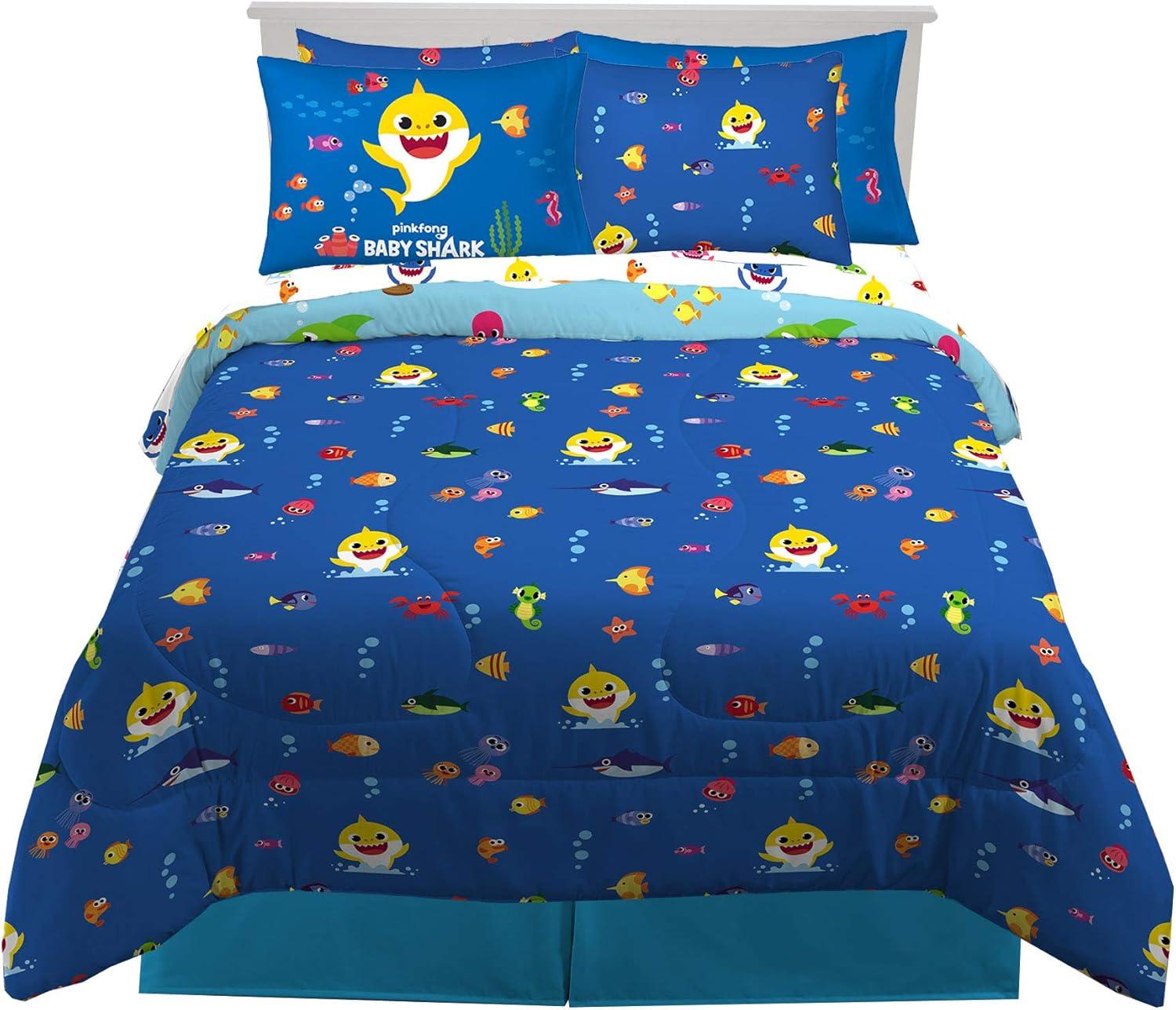 Franco Kids Bedding Super Soft Comforter and Sheet Set with Sham, 7 Piece Full Size, Baby Shark