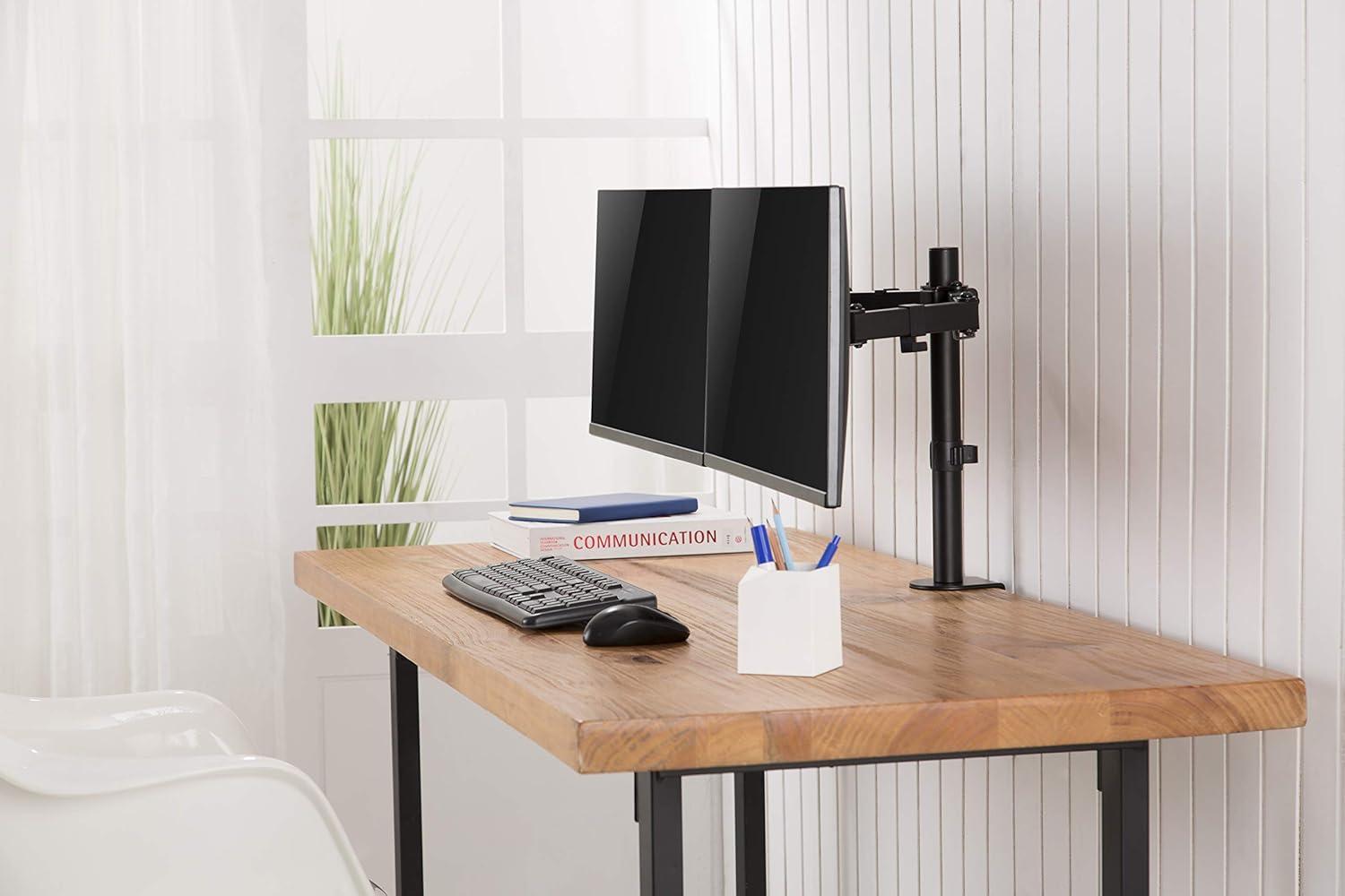 Black Steel Dual Monitor Desk Mount with Easy Clamp