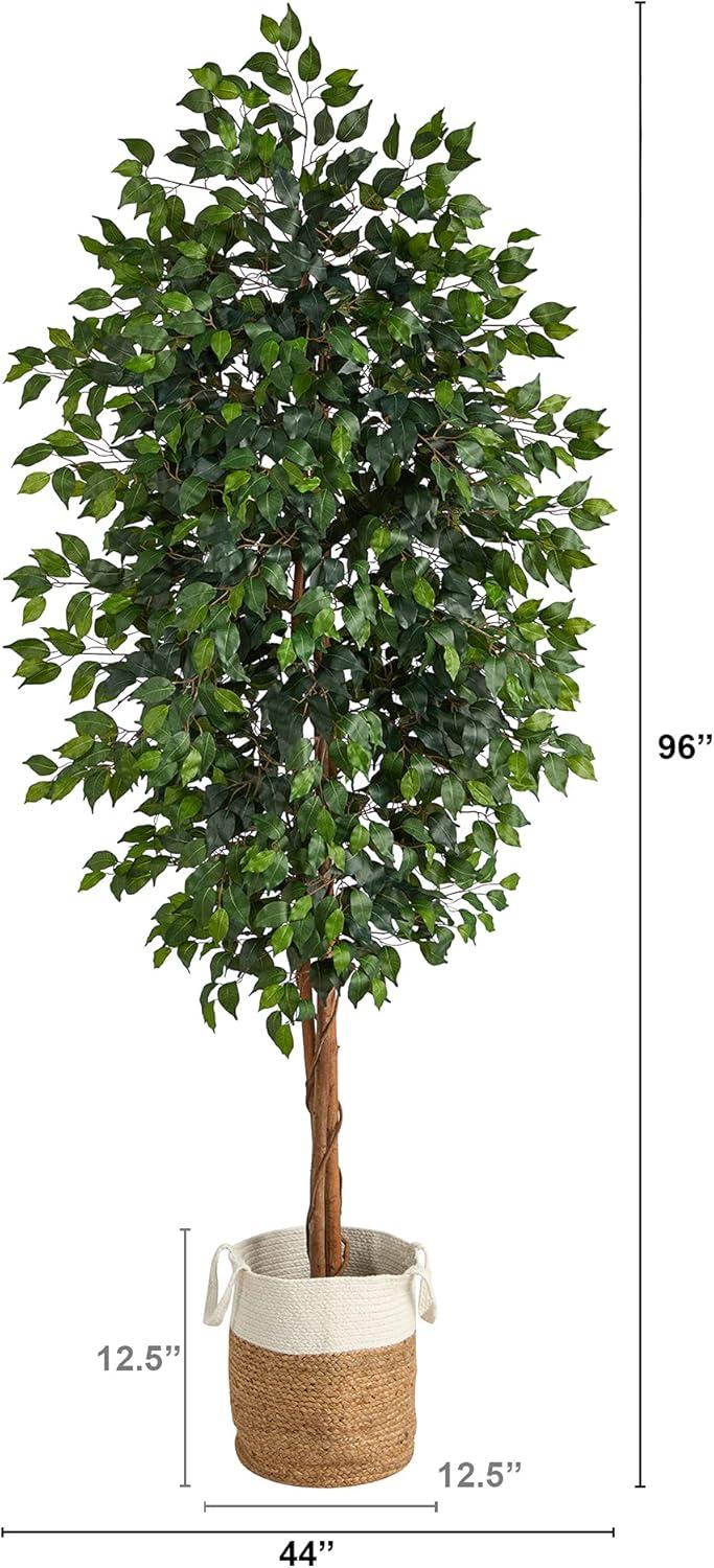 Nearly Natural 8-ft Ficus Artificial Tree with Handmade Natural Jute and Cotton Planter