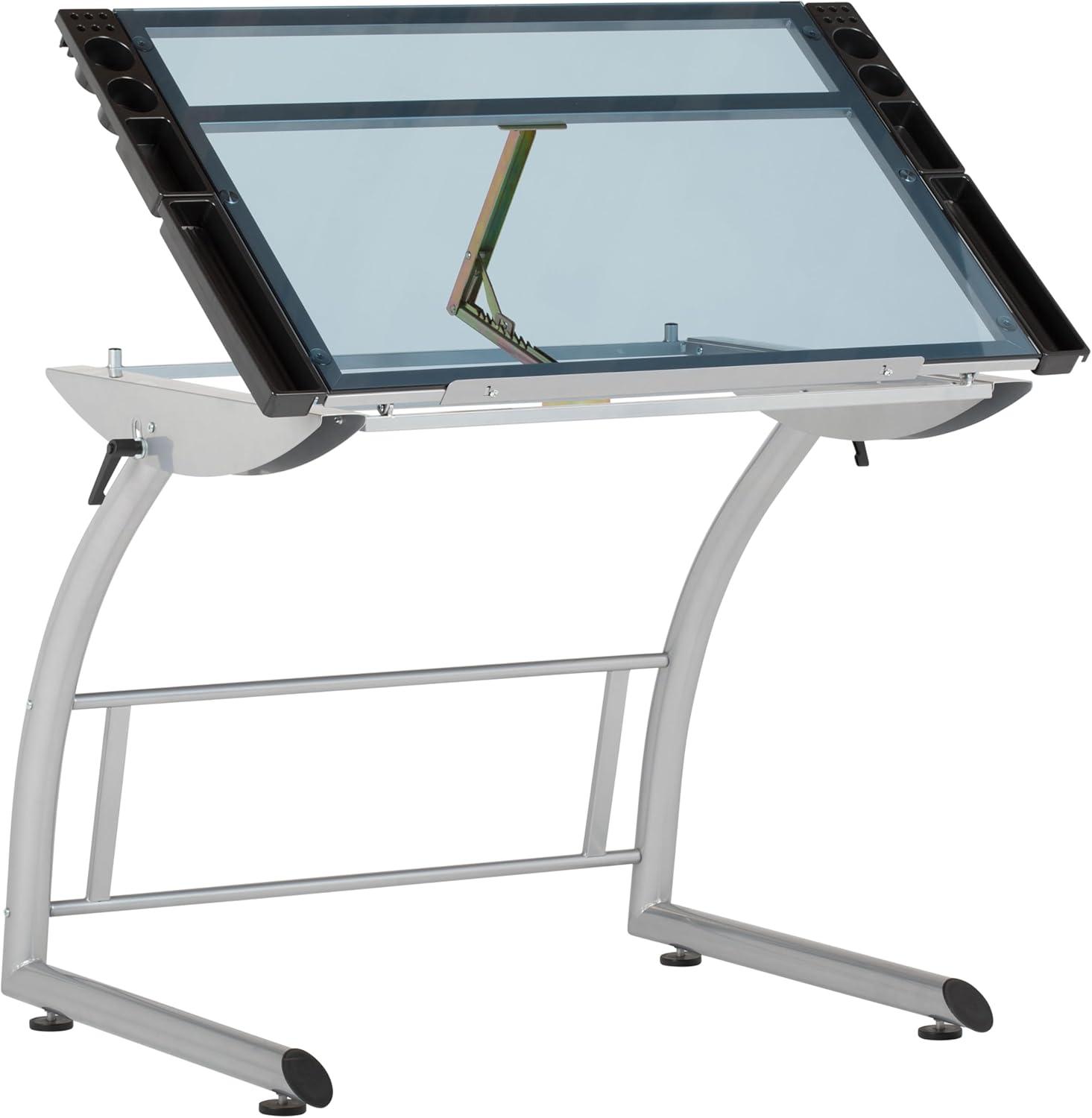 Inbox Zero Cournoyer Glass Top Metal Base Drafting Table