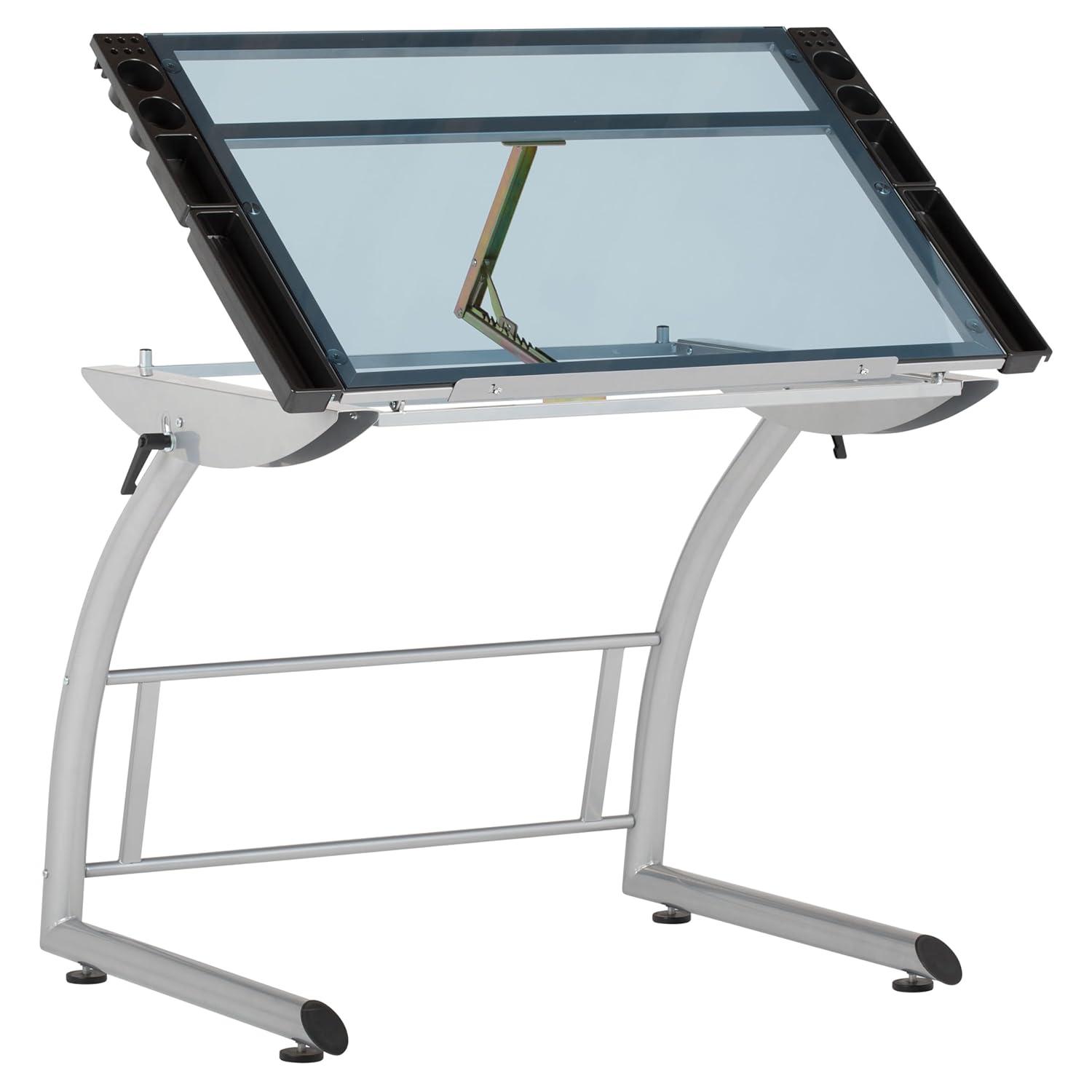 Inbox Zero Cournoyer Glass Top Metal Base Drafting Table