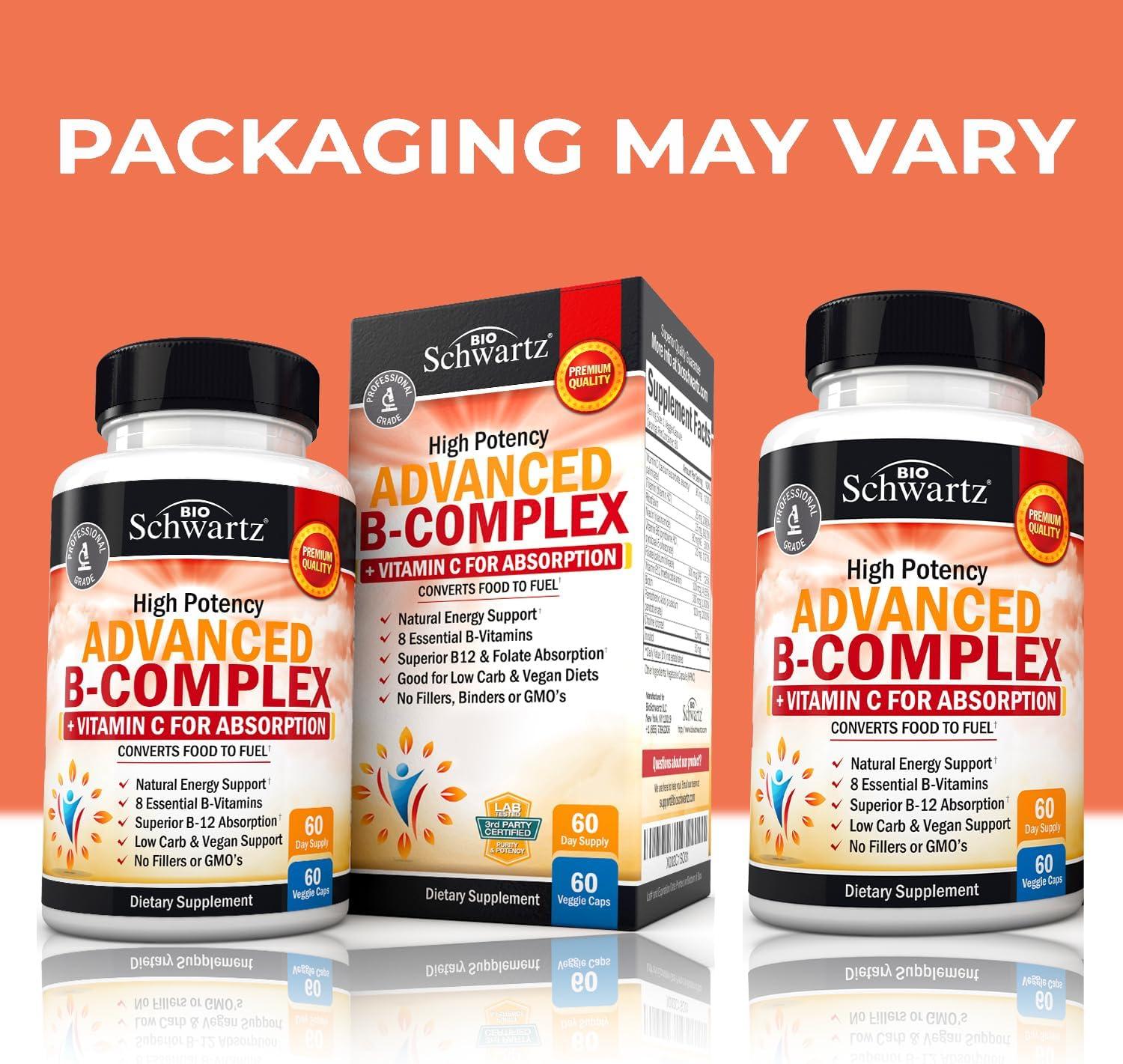 Advanced B-Complex Capsules, Low Carb & Vegan Diet Support, Bioschwartz, 60ct