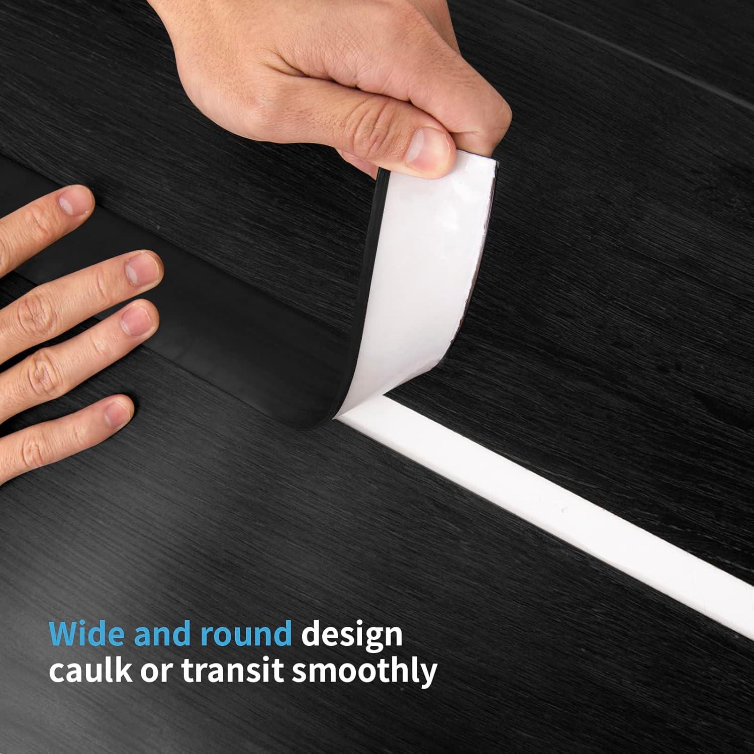 Art3d Self Adhesive Vinyl Floor Transition Strip,Laminate Floor Strip Floor Flat Divider Strip for Joining Floor Gaps,Carpet Threshold Transition,Floor Tiles（10 FT, 1.57in, Black）