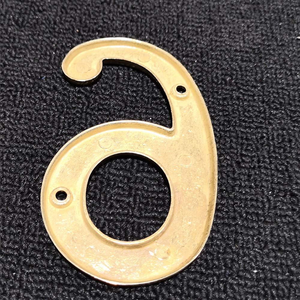 4 Inch Solid Brass House Number 6 in Bright Gold Finish