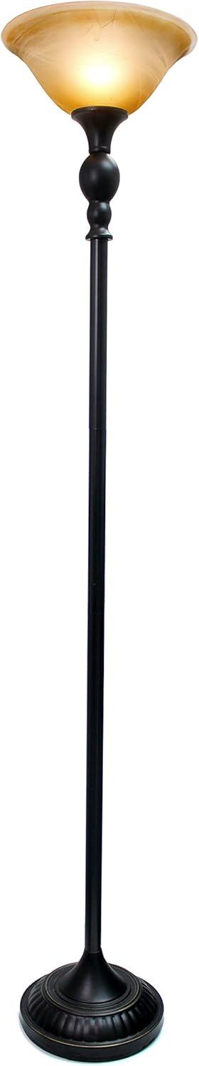 Restoration Bronze 3-Way Torchiere Floor Lamp with Amber Glass Shade