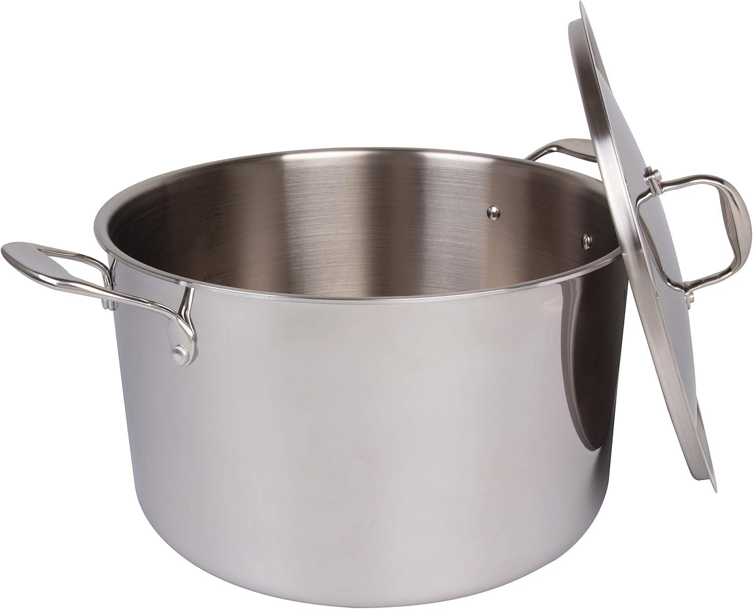 Camerons Stock Pot - Tri-ply 18/10 Professional Grade Induction Ready with Stainless Steel Lid and Stay Cool Handles (16 Quarts) - Great for Thanksgiving Turkey & Feasts