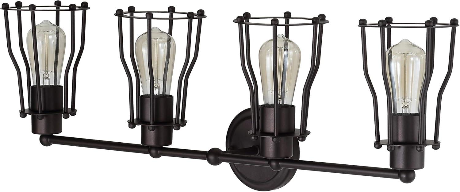 Florence 29.5" Oil-Rubbed Bronze Industrial Vanity Light with Clear Metal Shade