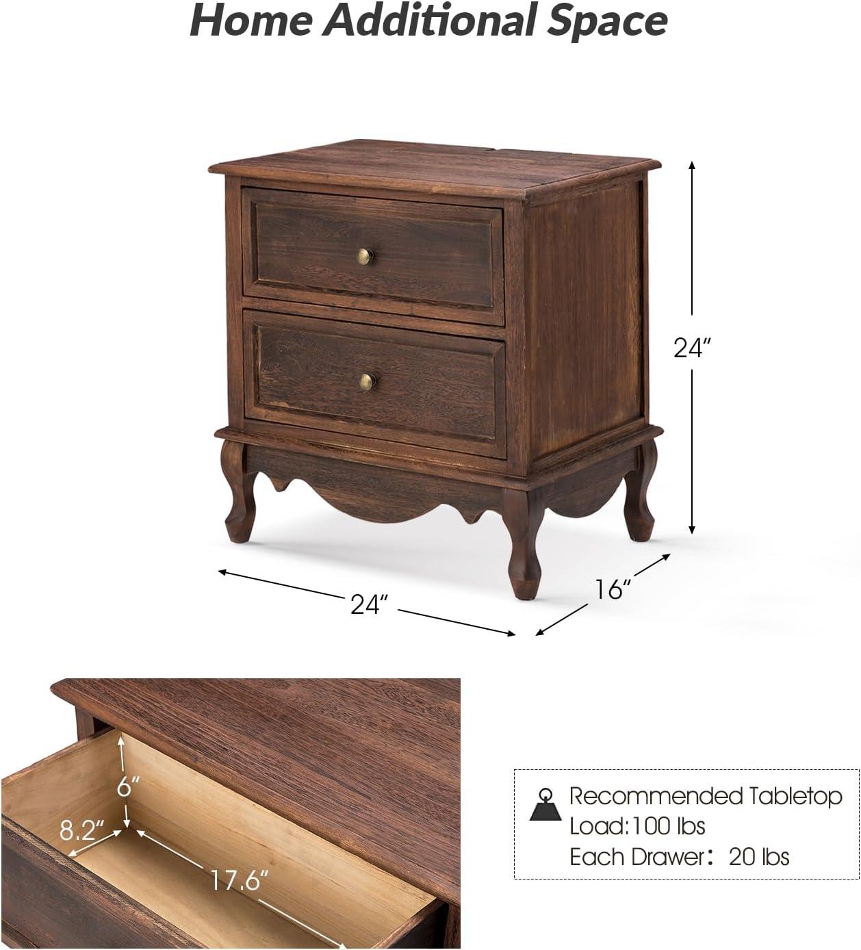 Walnut 24'' Tall 2-Drawer Nightstand Set with Charging Station