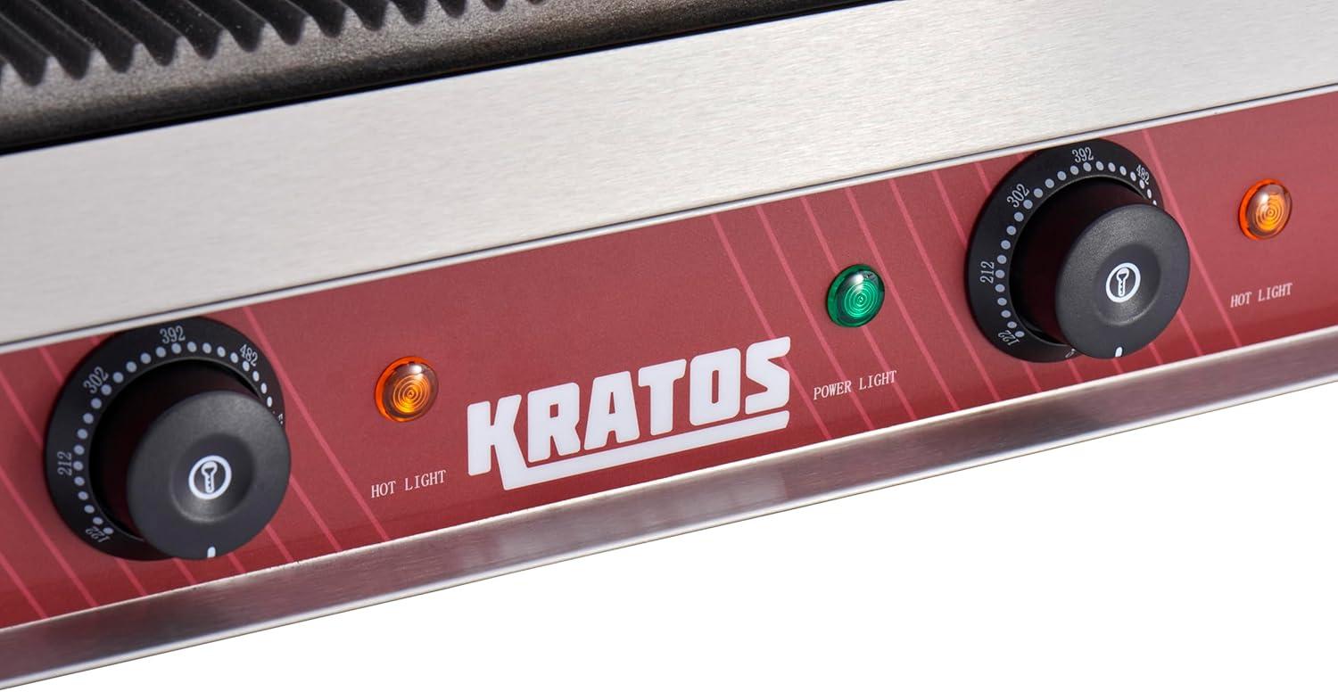 Kratos Commercial Electric Panini Sandwich Grill with Grooved Plates, 9" x 9" Cooking Surface, Commercial Countertop Panini Press, 120V, 1750W (29Y-017)
