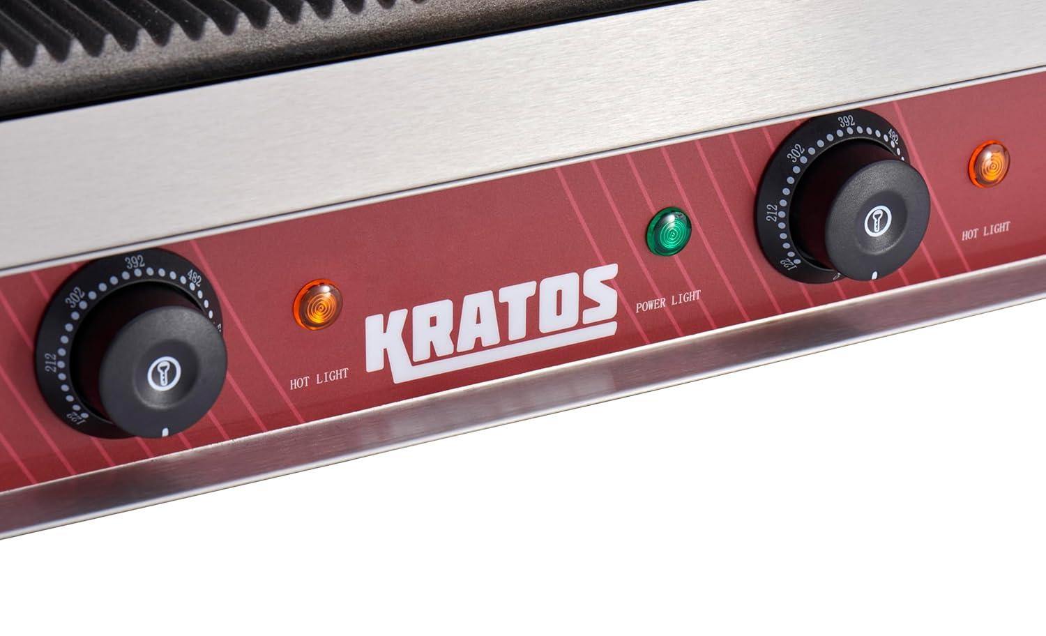 Kratos Commercial Electric Panini Sandwich Grill with Grooved Plates, 9" x 9" Cooking Surface, Commercial Countertop Panini Press, 120V, 1750W (29Y-017)