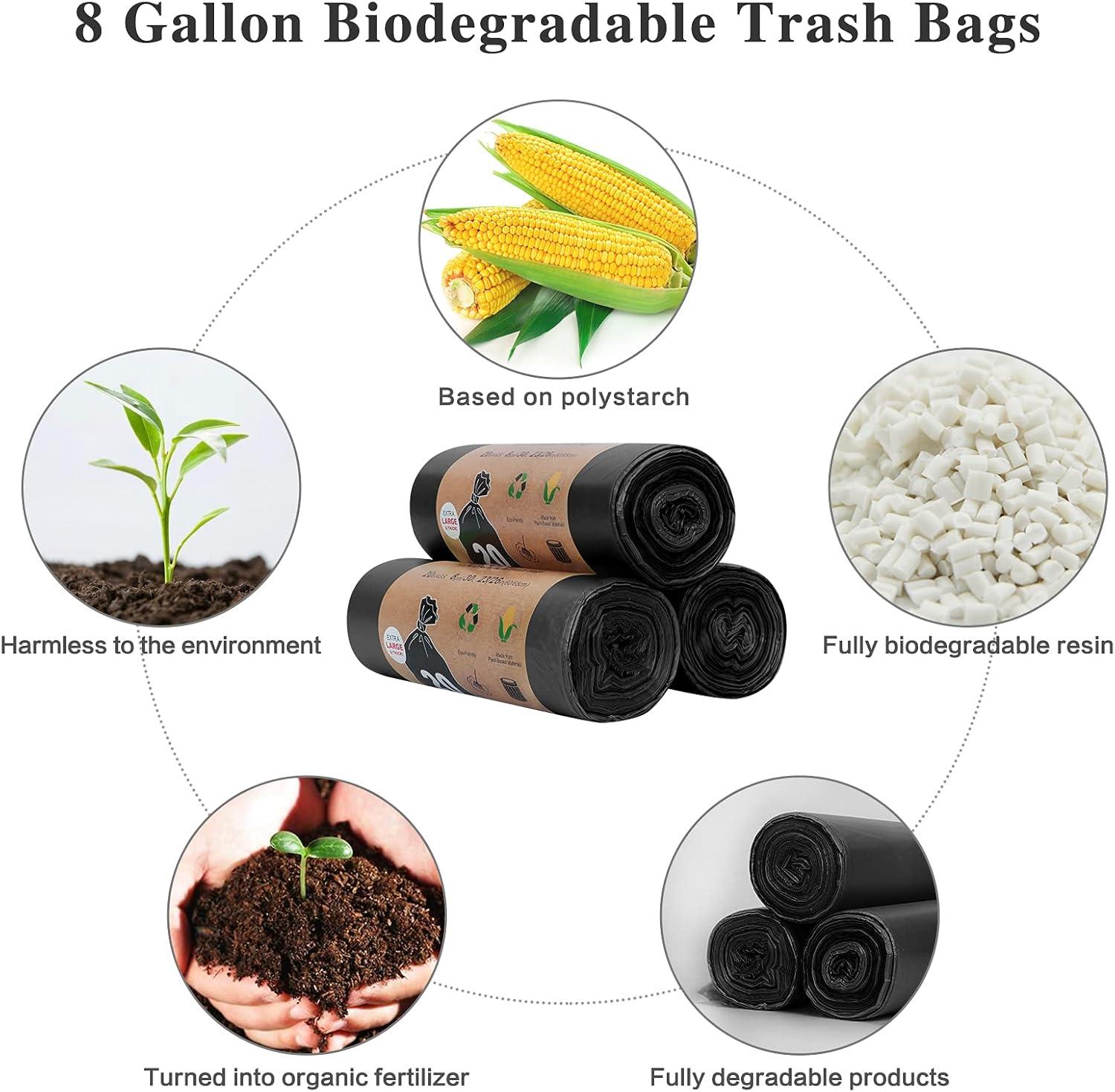 Toplive Trash Bag ,8 Gallon 60 Count Garbage Bag Biodegradable Compostable 1.5 Mil Thickness Trash Bags Wastebasket Bin Liners for Home Bathroom Bedroom Kitchen Office Trash Can(3 Rolls)