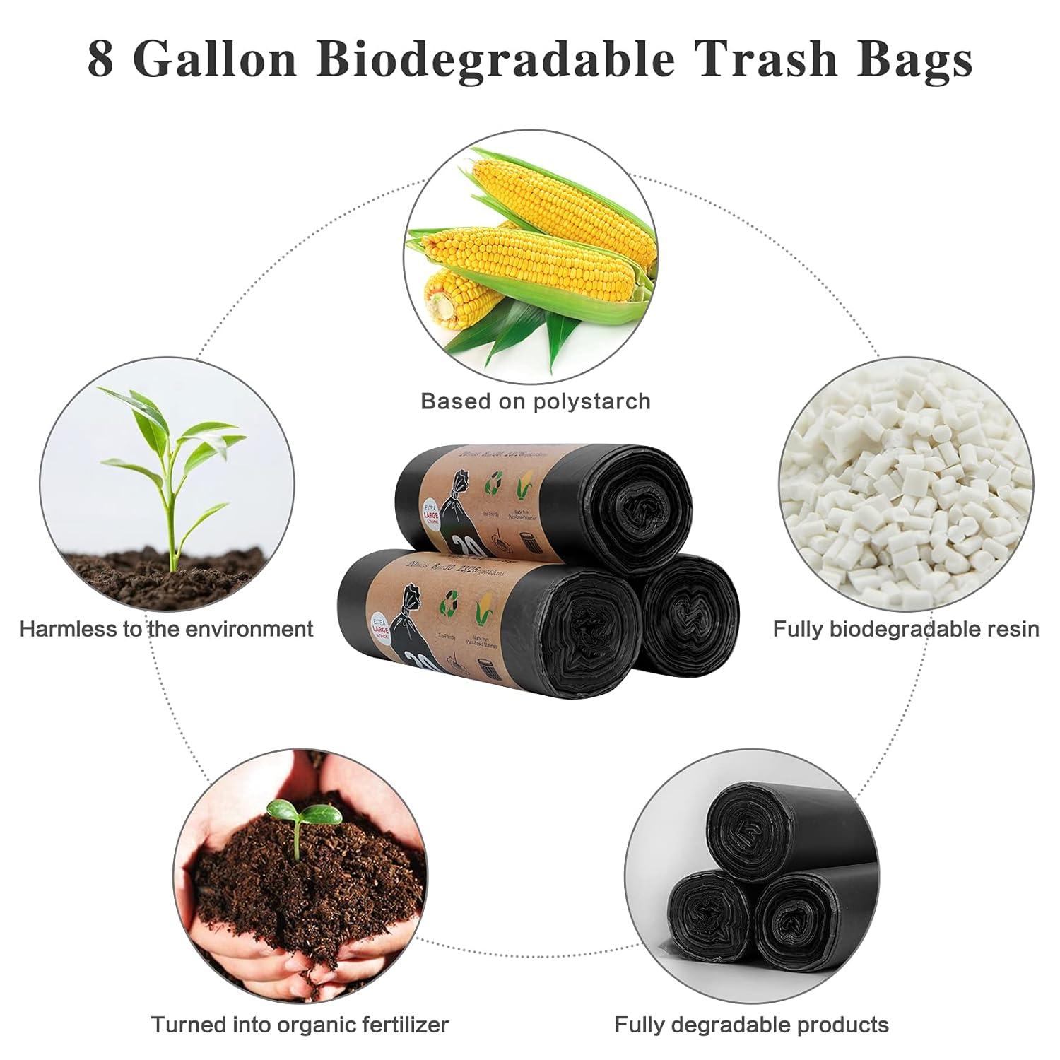 Toplive Trash Bag ,8 Gallon 60 Count Garbage Bag Biodegradable Compostable 1.5 Mil Thickness Trash Bags Wastebasket Bin Liners for Home Bathroom Bedroom Kitchen Office Trash Can(3 Rolls)