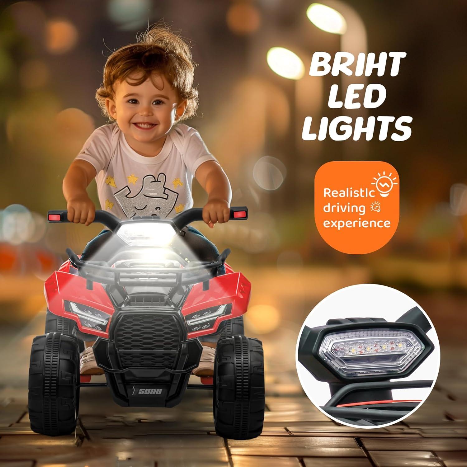 Aosom Kids Ride-on ATV Four Wheeler Car with Real Working Headlights, 6V Battery Powered Motorcycle for 18-36 Months, Black