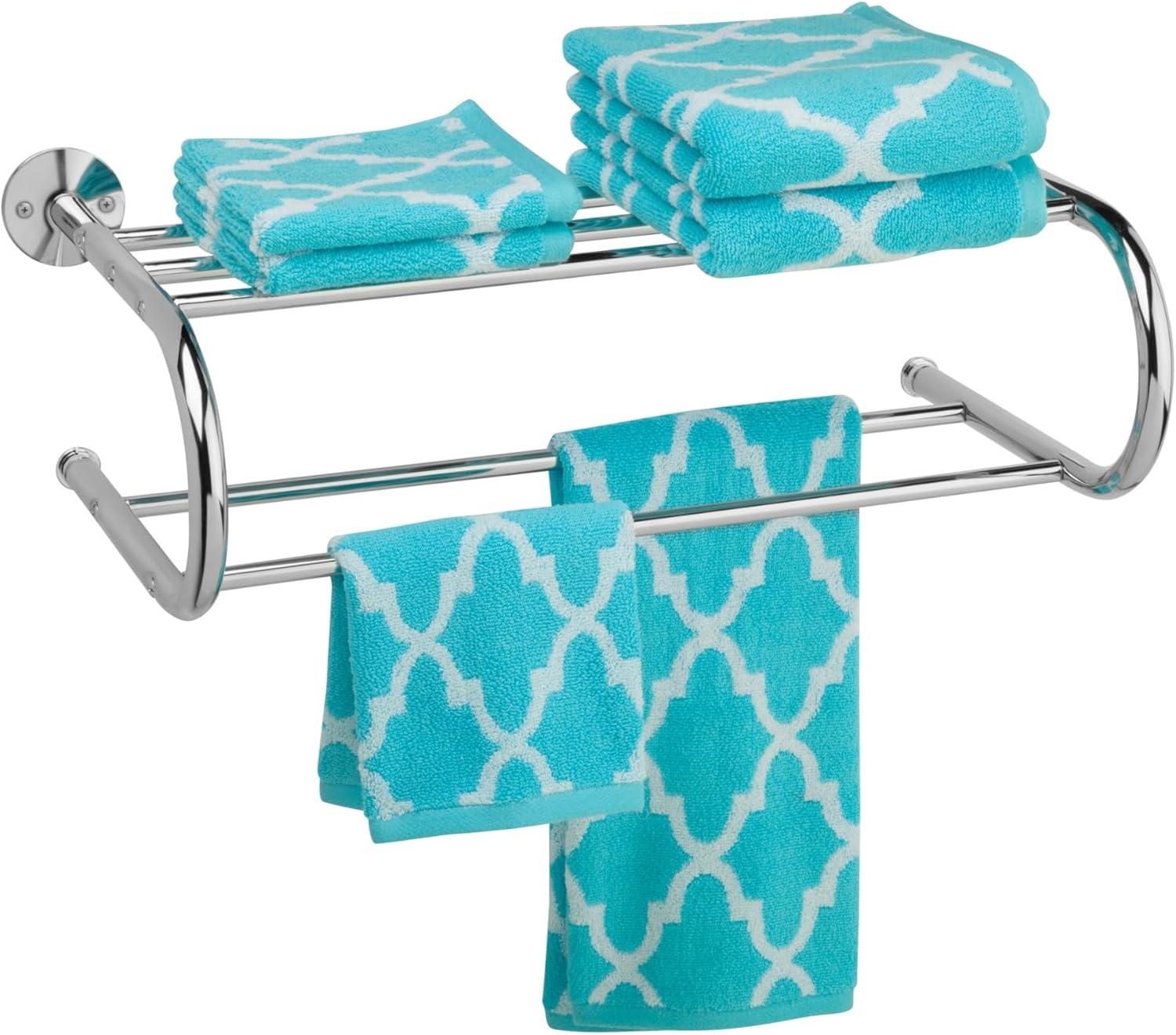 Honey-Can-Do Wall Mount Towel Rack Chrome : Microfiber, Machine Washable, Non-Slip Backing