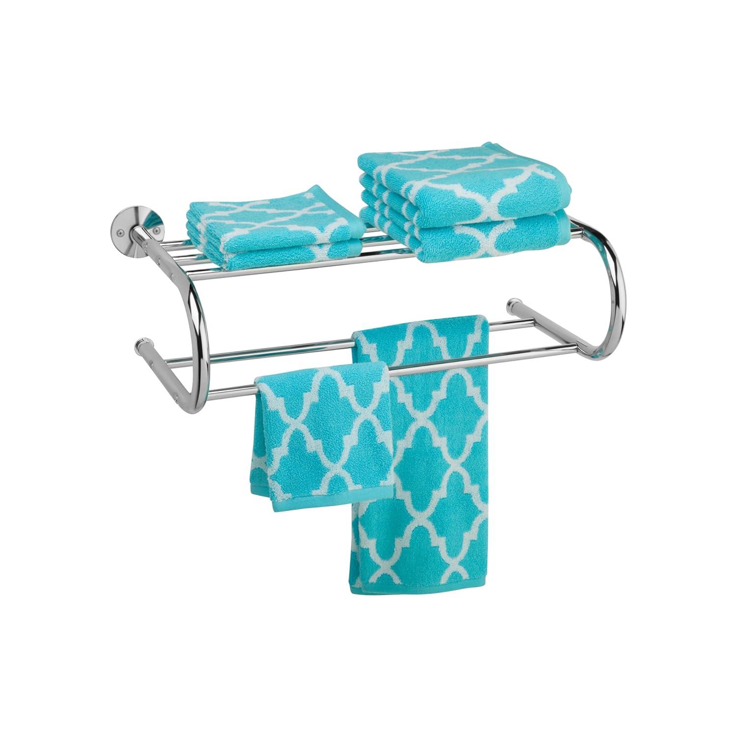 Honey-Can-Do Wall Mount Towel Rack Chrome : Microfiber, Machine Washable, Non-Slip Backing