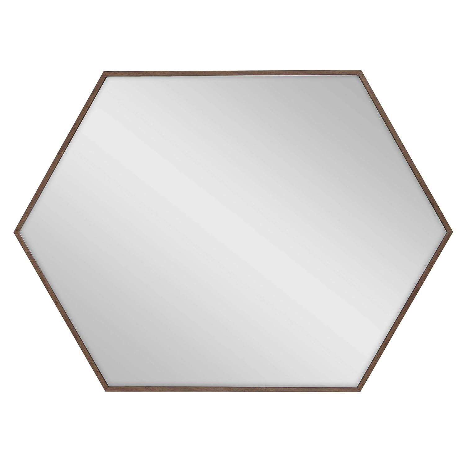 22" x 31" Rhodes Framed Hexagon Wall Mirror Walnut Brown - Kate and Laurel