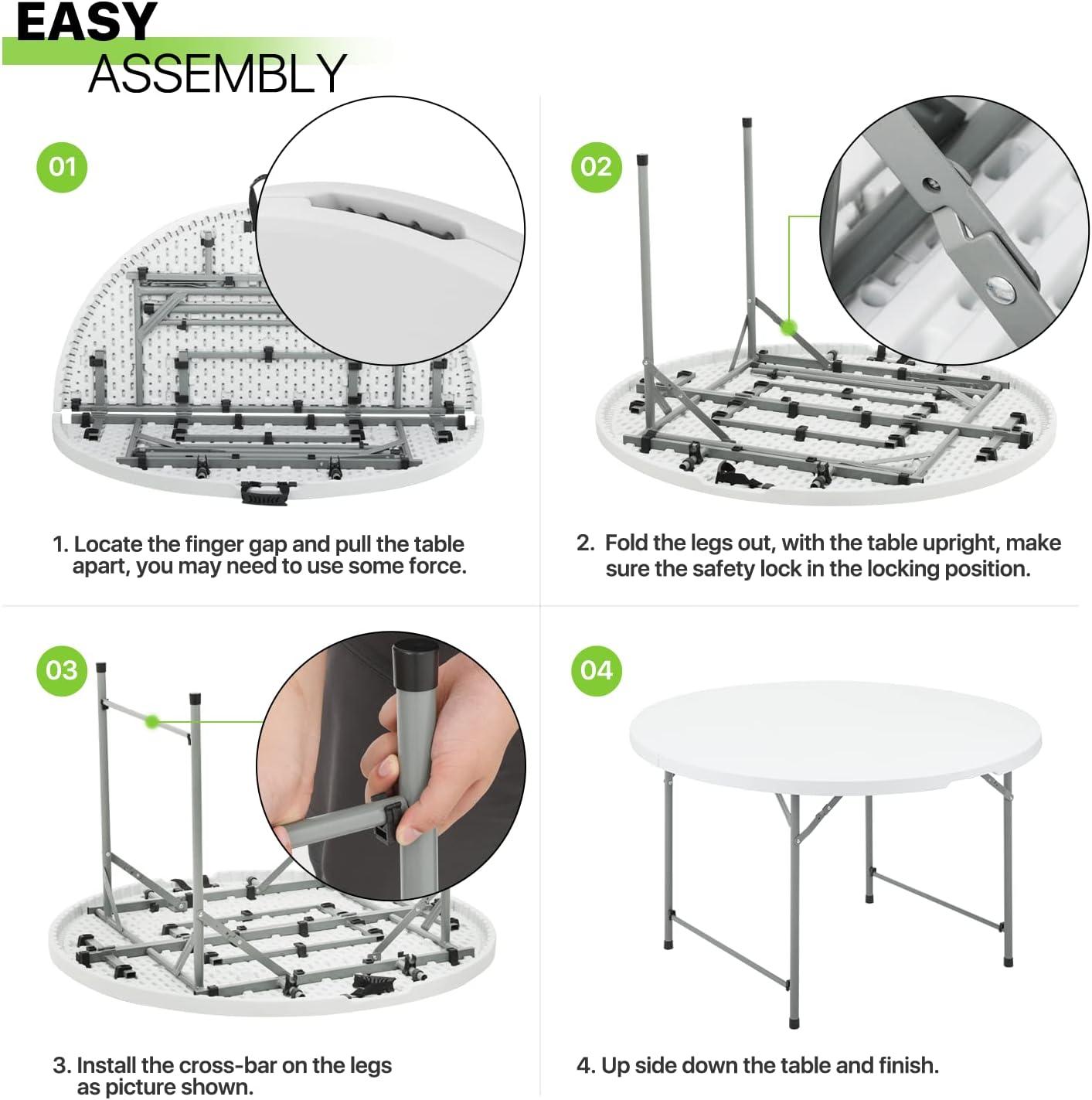 Magshion Round Foldable Table, 4.5Ft Heavy Duty Commercial Event Wedding Party Desk, for 6 to 8 Seat, White