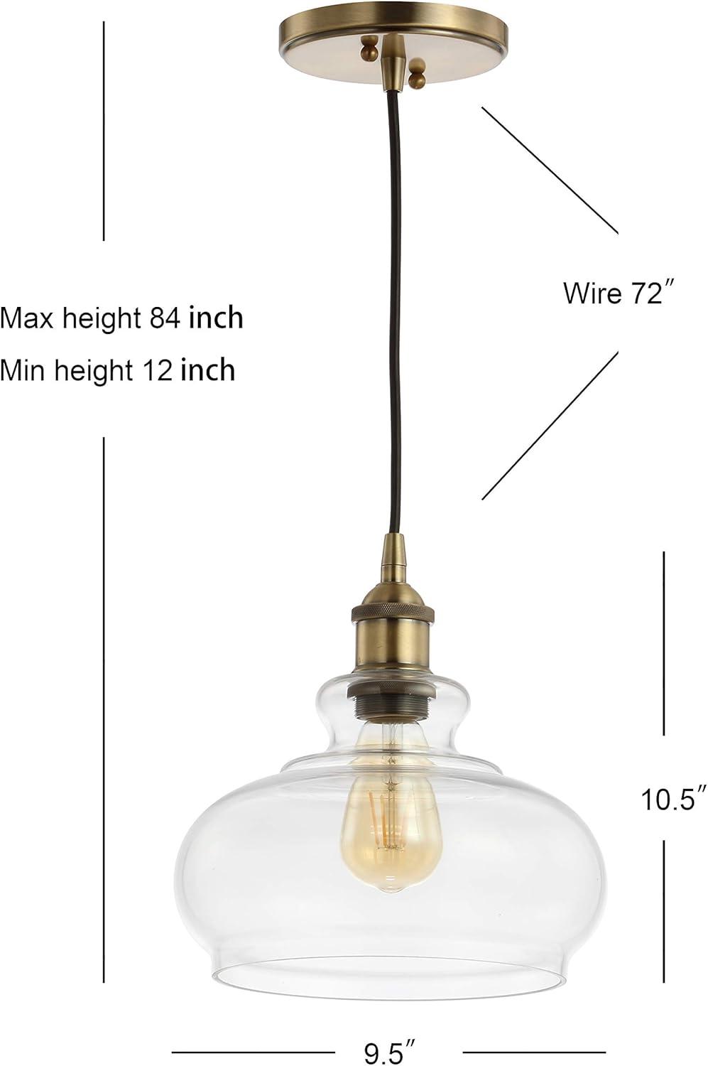 Wyatt 9.5" Adjustable Drop Pharmacy Metal/Glass LED Pendant, Brass Gold