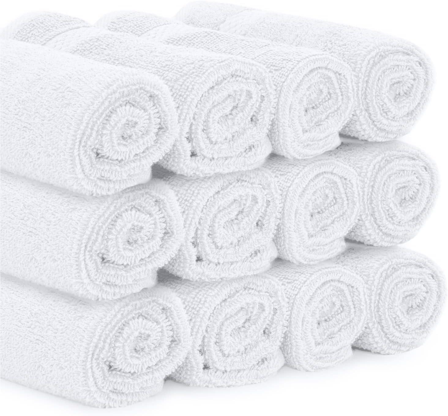 White Egyptian Cotton Quick-Dry Washcloth Set, 13x13", 12-Pack