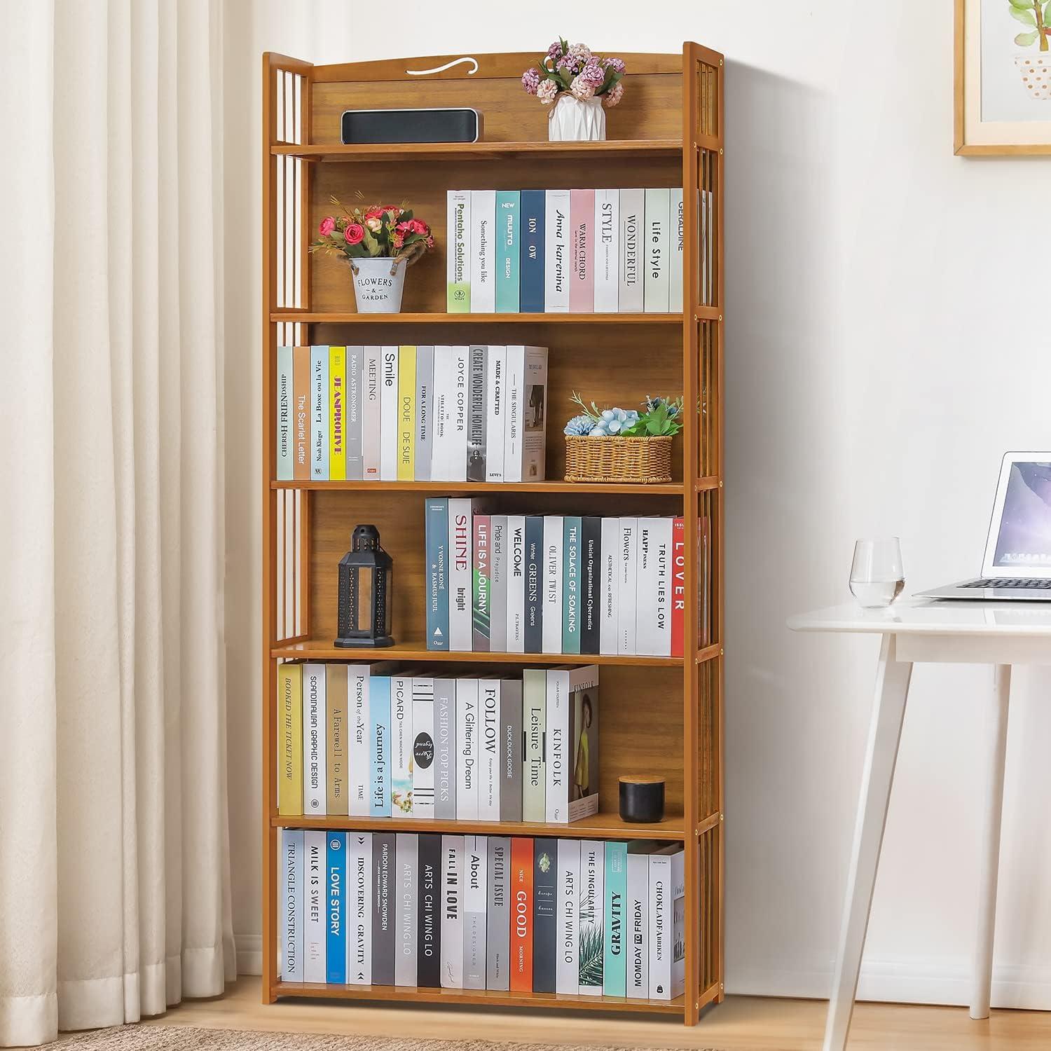 MoNiBloom Bamboo 6 Shelves Modern Bookshelf, Open Bookcase Shelves Organizer Rack, Natural, for Home