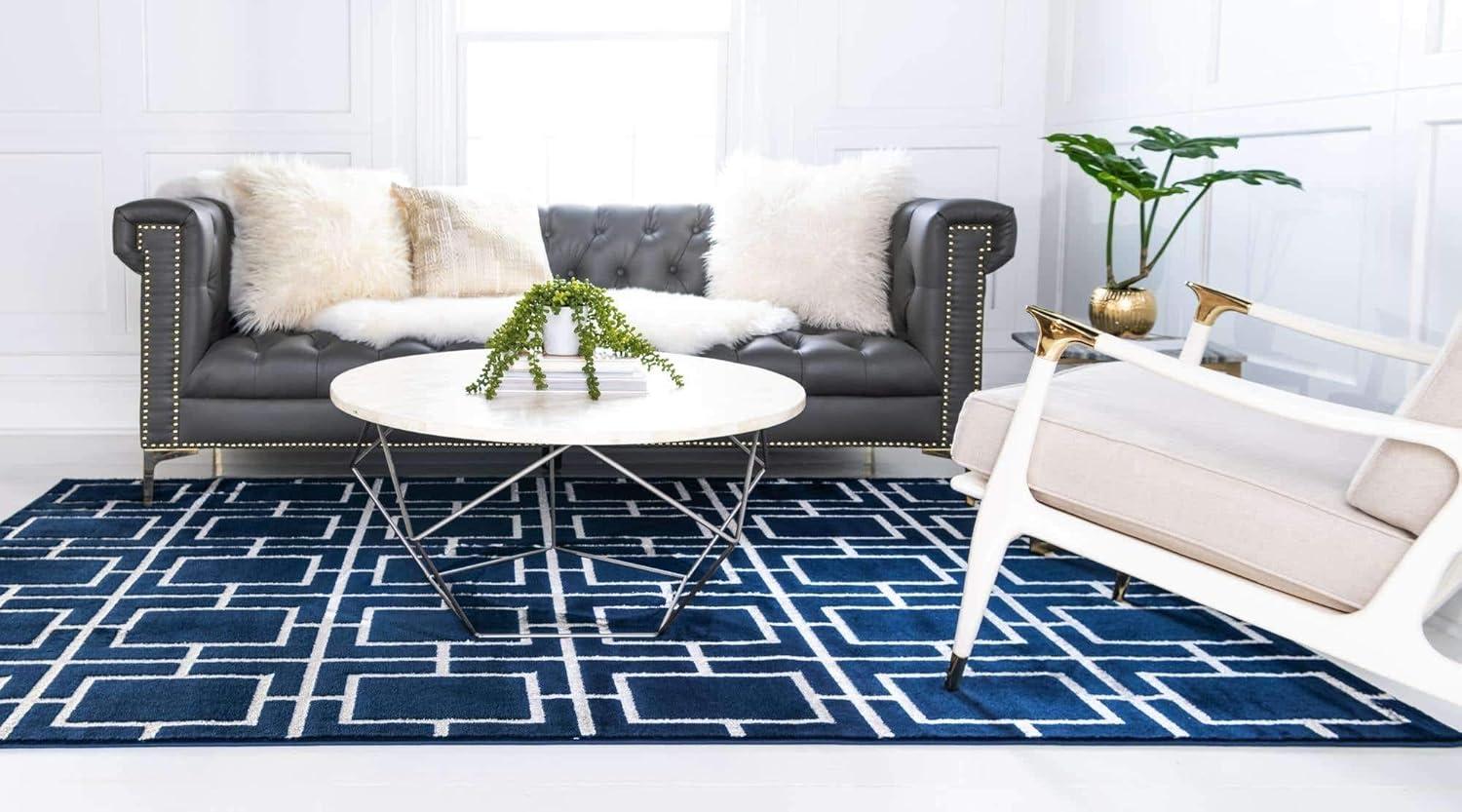 Glam Navy Blue Silver Area Rug