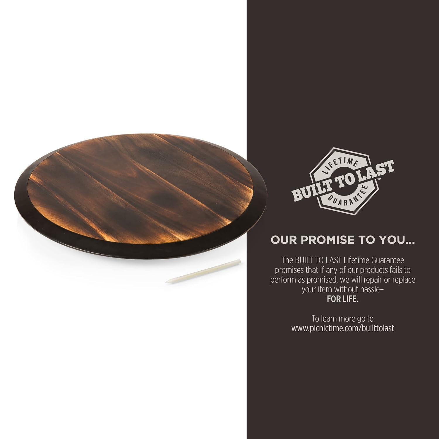 Picnic Time Lazy Susan Fire Acacia Wood Serving Tray: Round Brown Easy-To-Spin Design, 18" Diameter