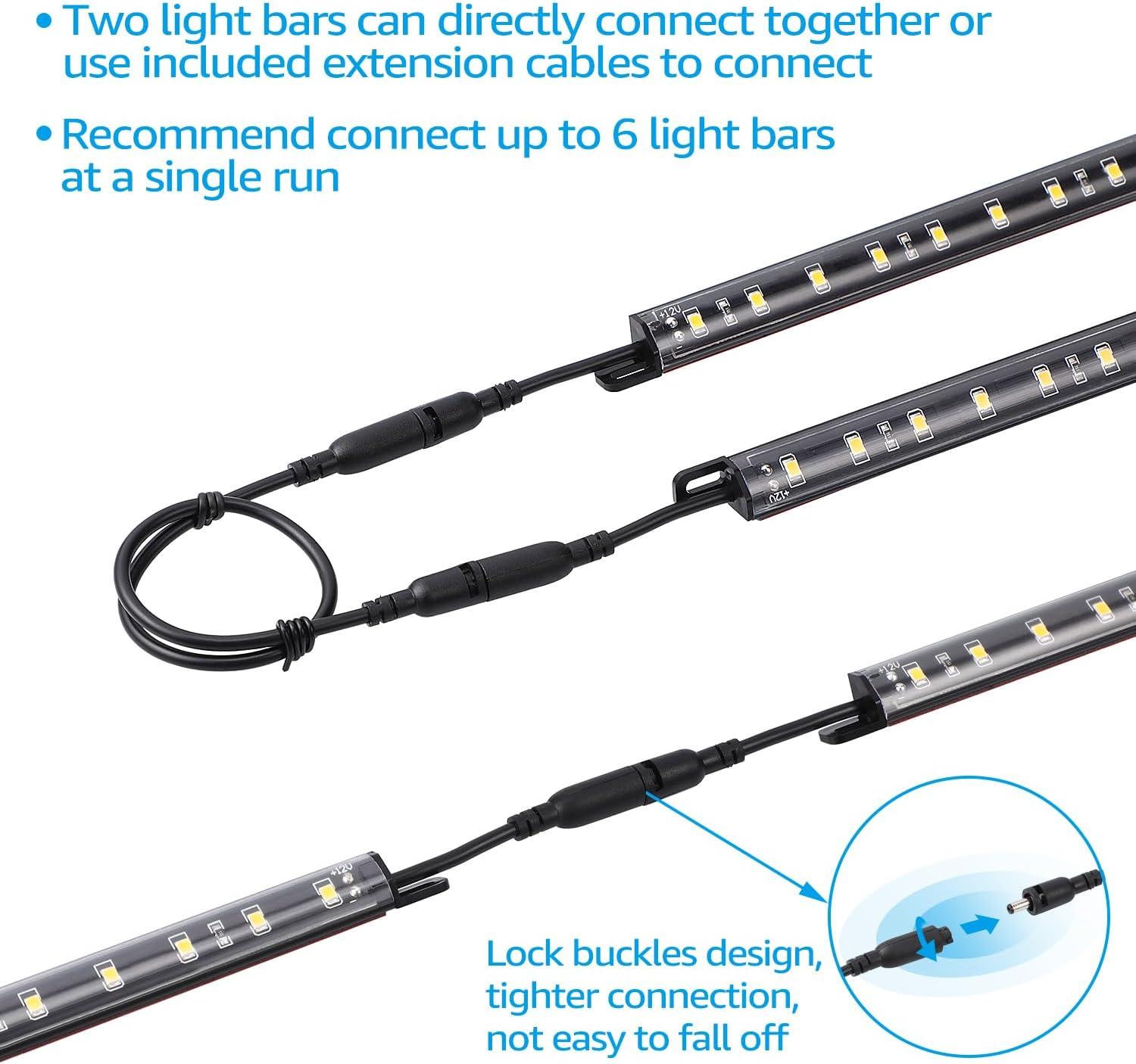 LED Safe Lighting Kit for Under Cabinet, Gun Safe, Shelf, Showcas, (4) 12 Inch Linkable Light Bars + Rocker Switch + UL Adapter, 3000K Warm White, Pack of 4