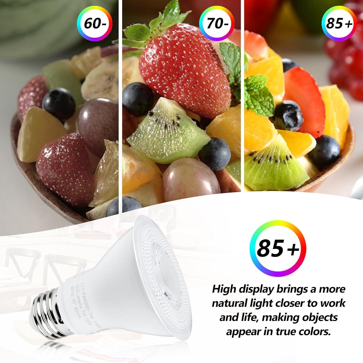 YGS-Tech PAR20 LED Bulb, 7W Dimmable Flood Light Bulbs (50W Equivalent), LED Spotlight Bulb, 3000K Warm White, 500 Lumens, E26 Base, Indoor/Outdoor - UL Listed, 10 Pack