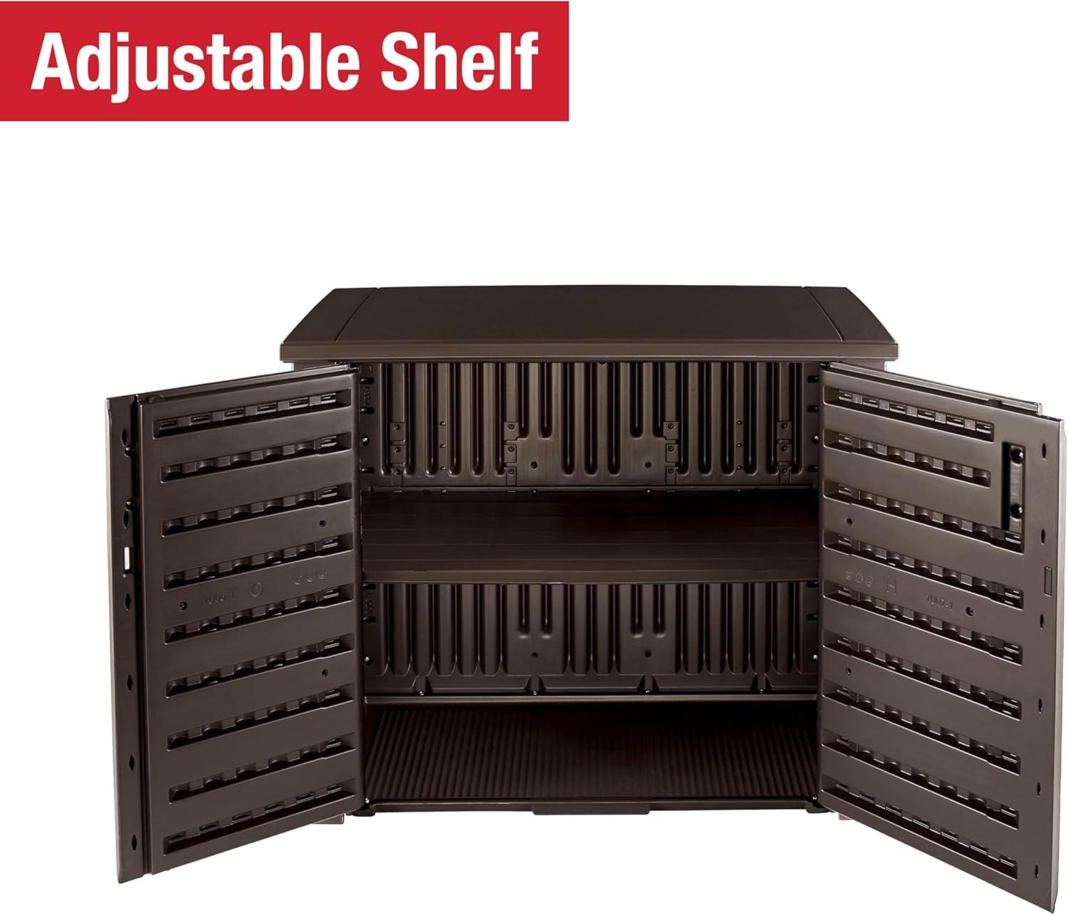 Rubbermaid Patio Chic Outdoor Resin Storage Cabinet, 123 Gallons, Dark Teak