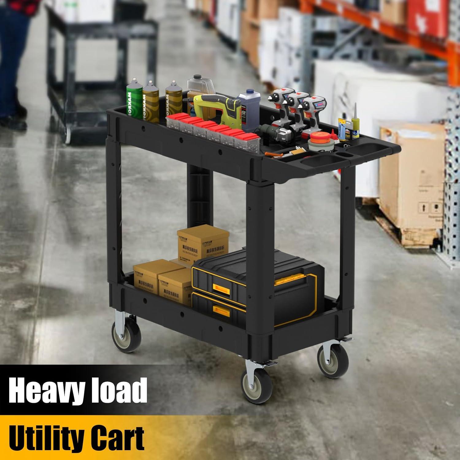 Heavy Duty 550 lbs 2-Shelf Service Utility Cart 40'' x 17'' with Lipped Shelf