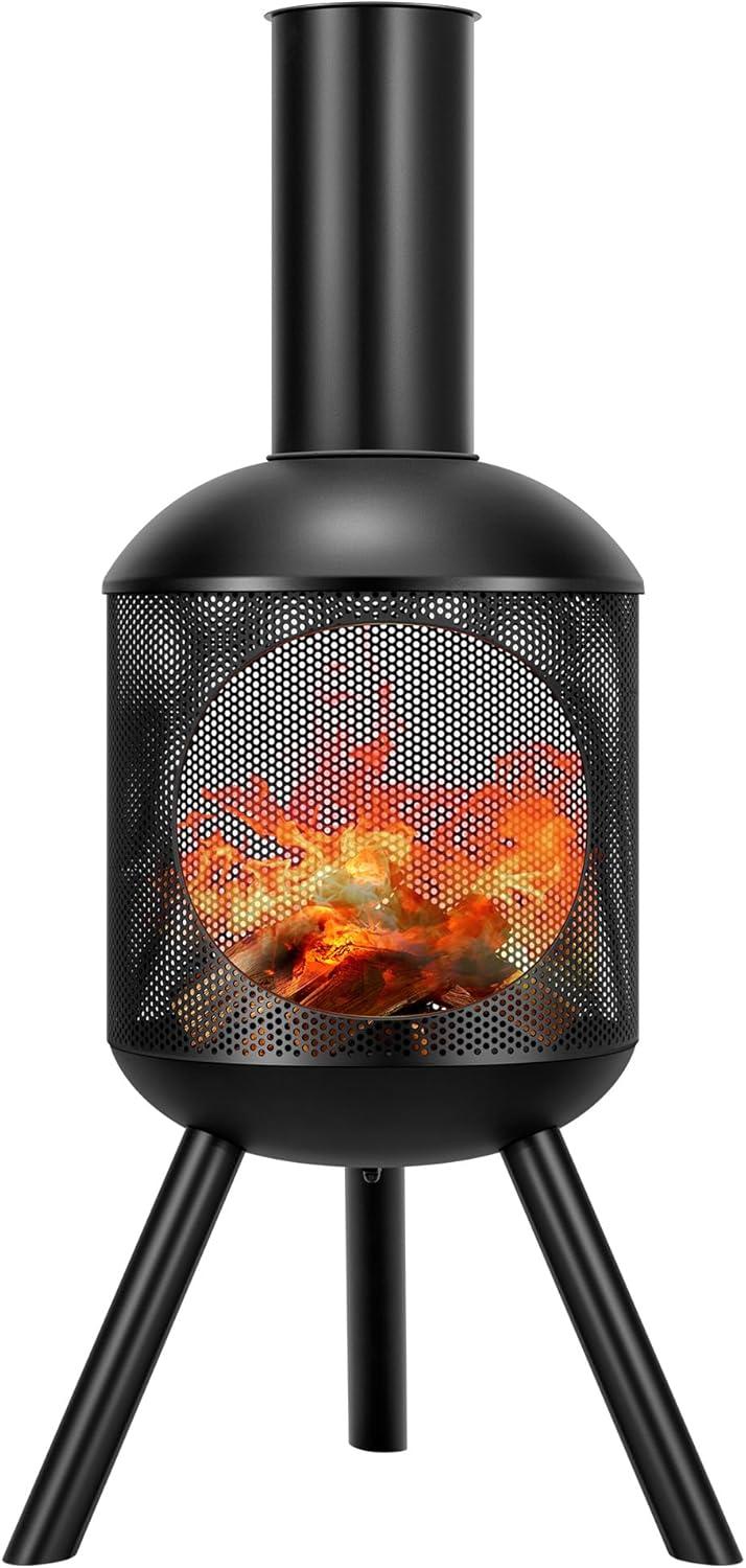 Black Cold-Rolled Steel 46-Inch Outdoor Chiminea